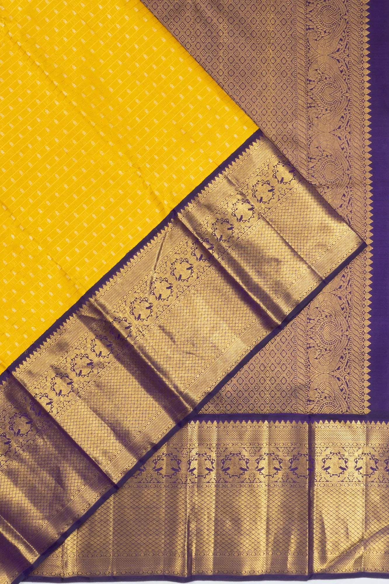 Kanchipuram Silk Checks Yellow Saree