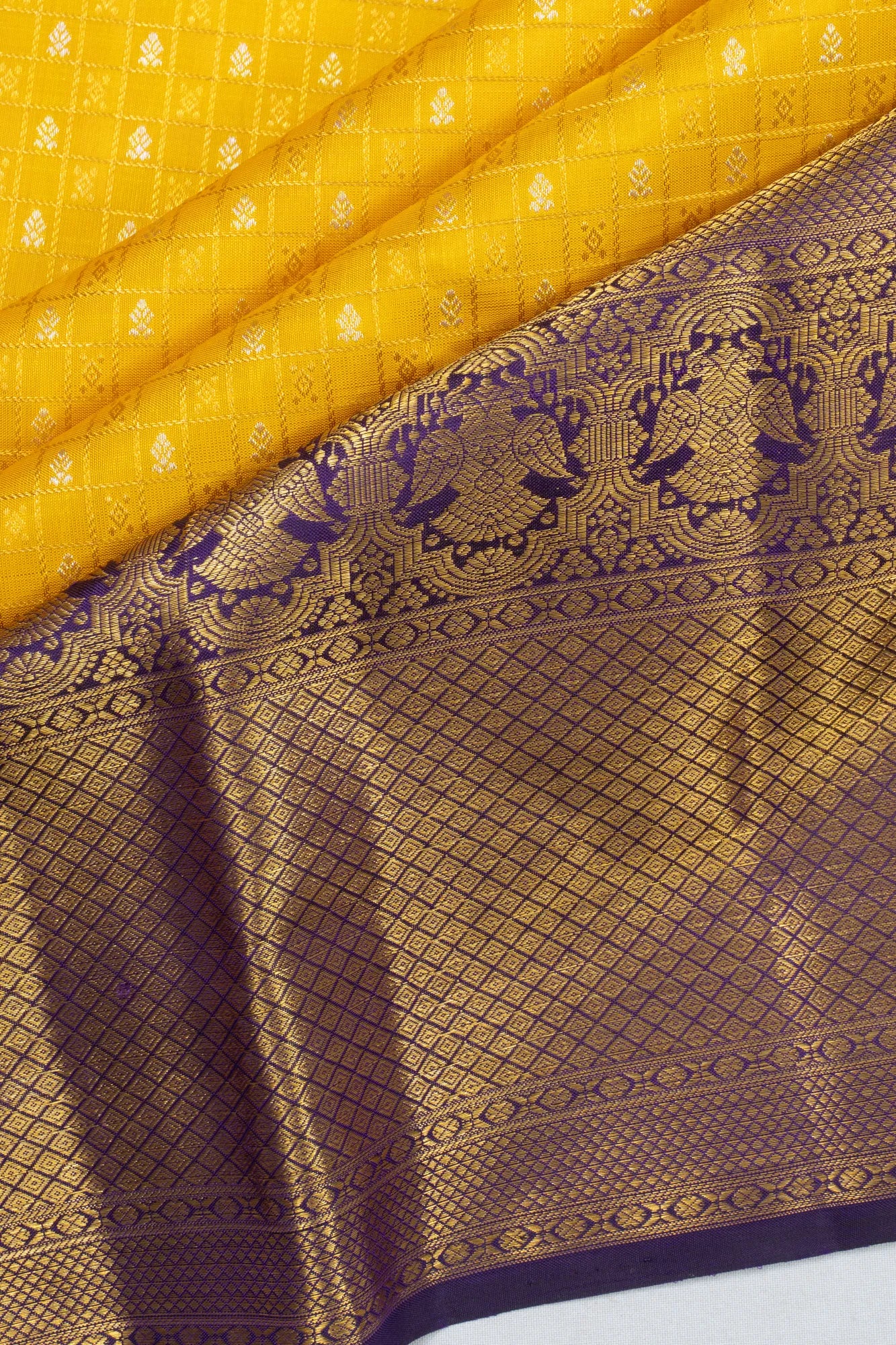 Kanchipuram Silk Checks Yellow Saree