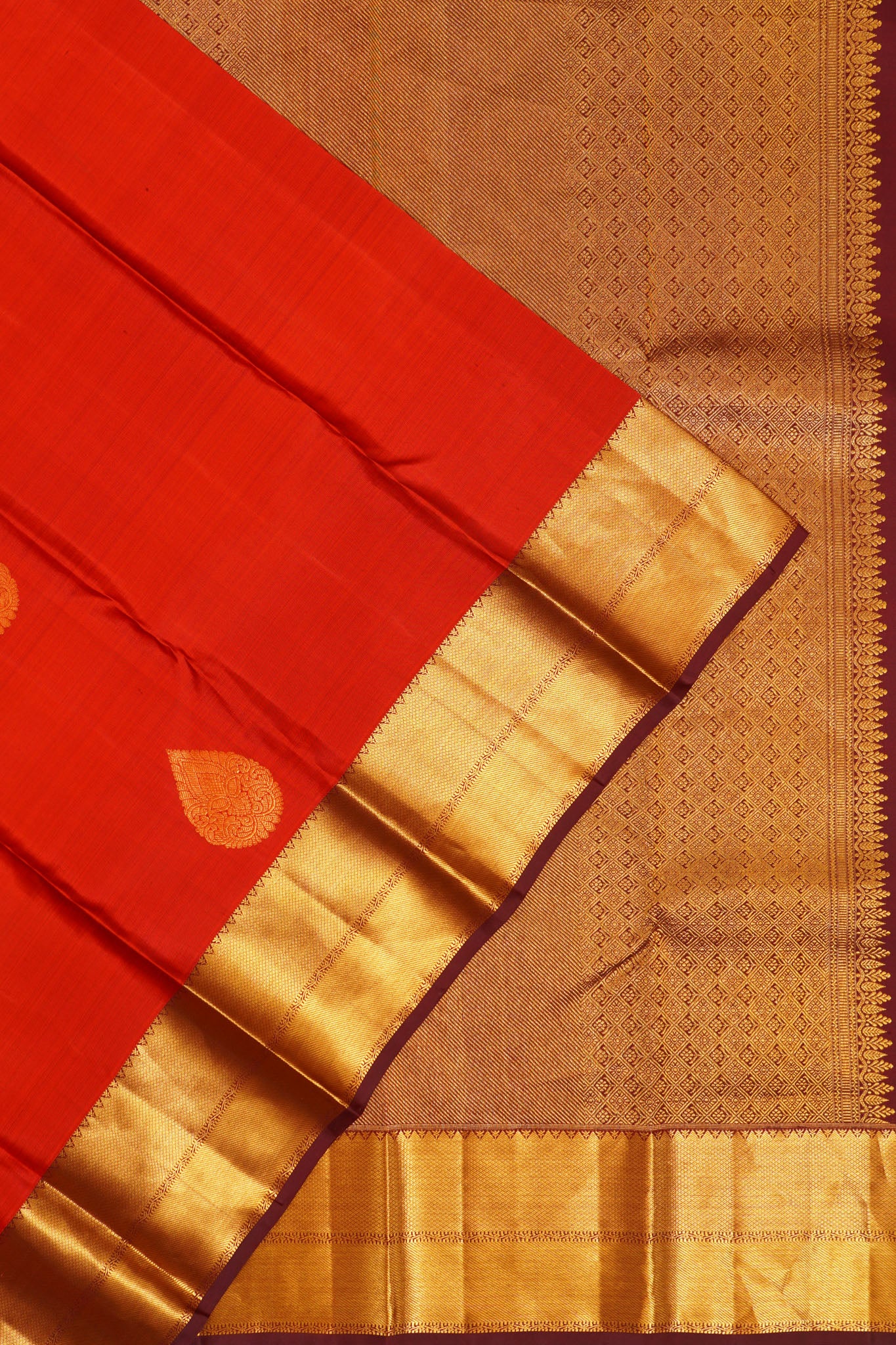 Taranga Kanchi Silk Butta Rust Orange Saree