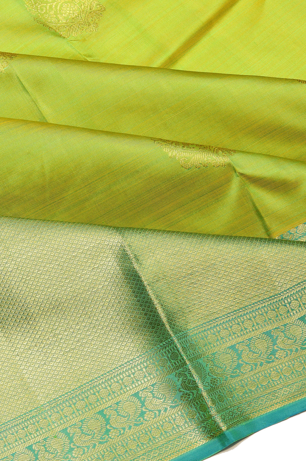 Taranga Kanchi Silk Butta Parrot Green Saree