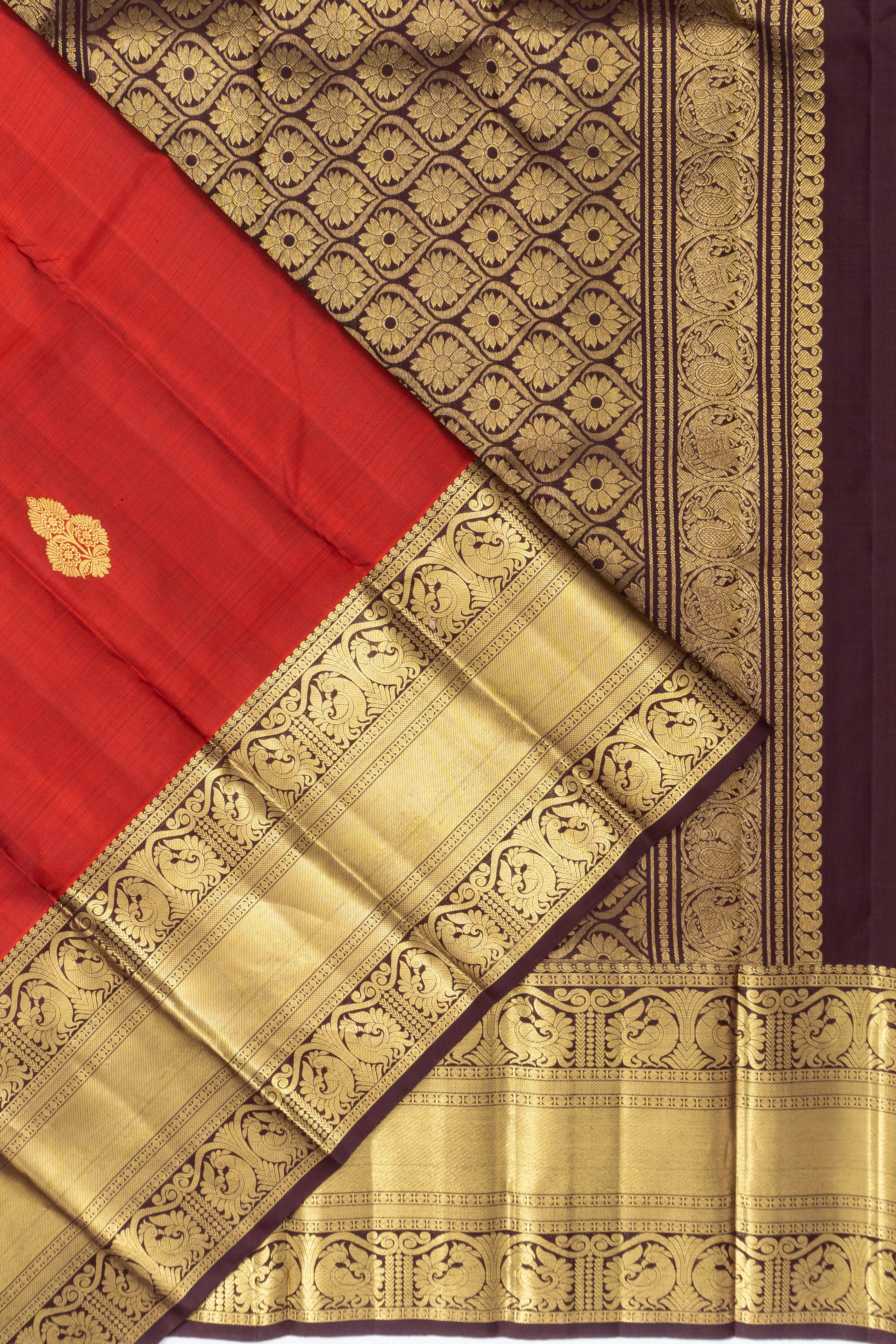 Kanchipuram Silk Butta Rust Orange Saree