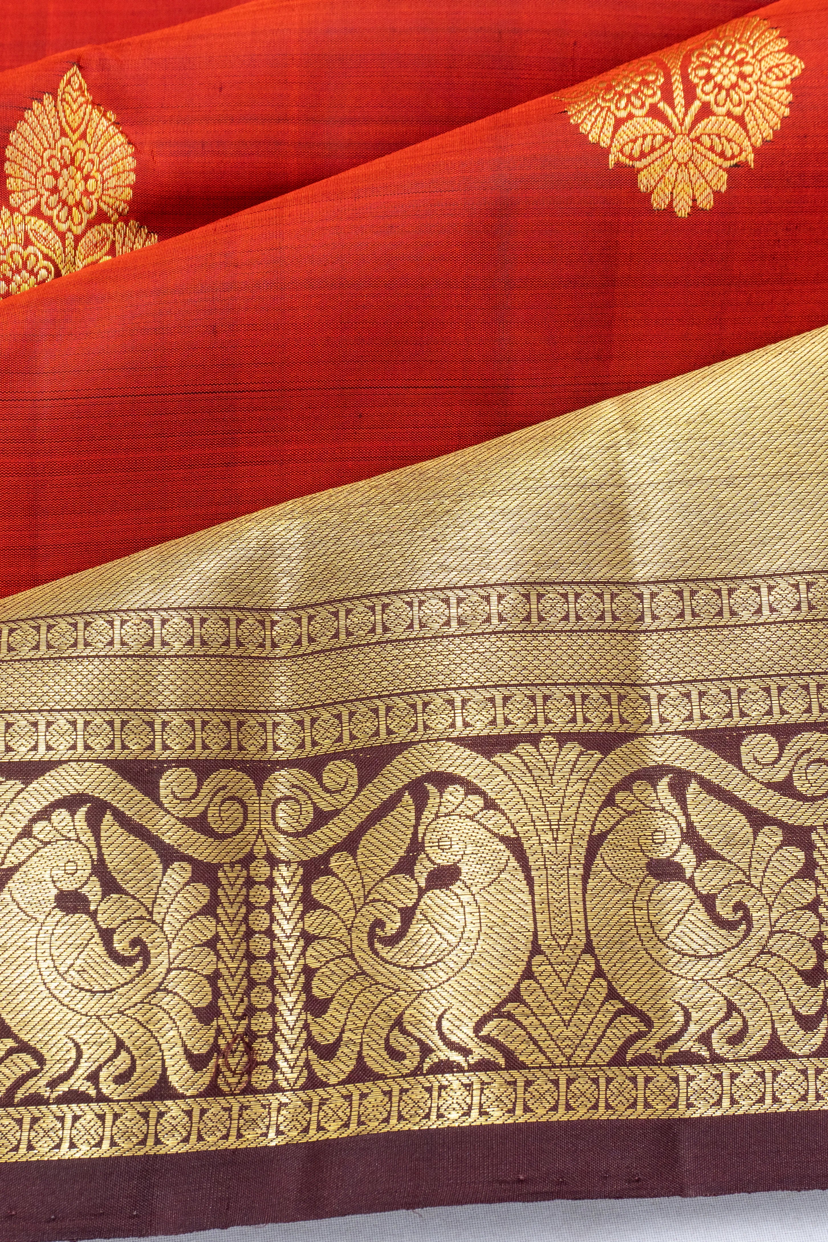 Kanchipuram Silk Butta Rust Orange Saree