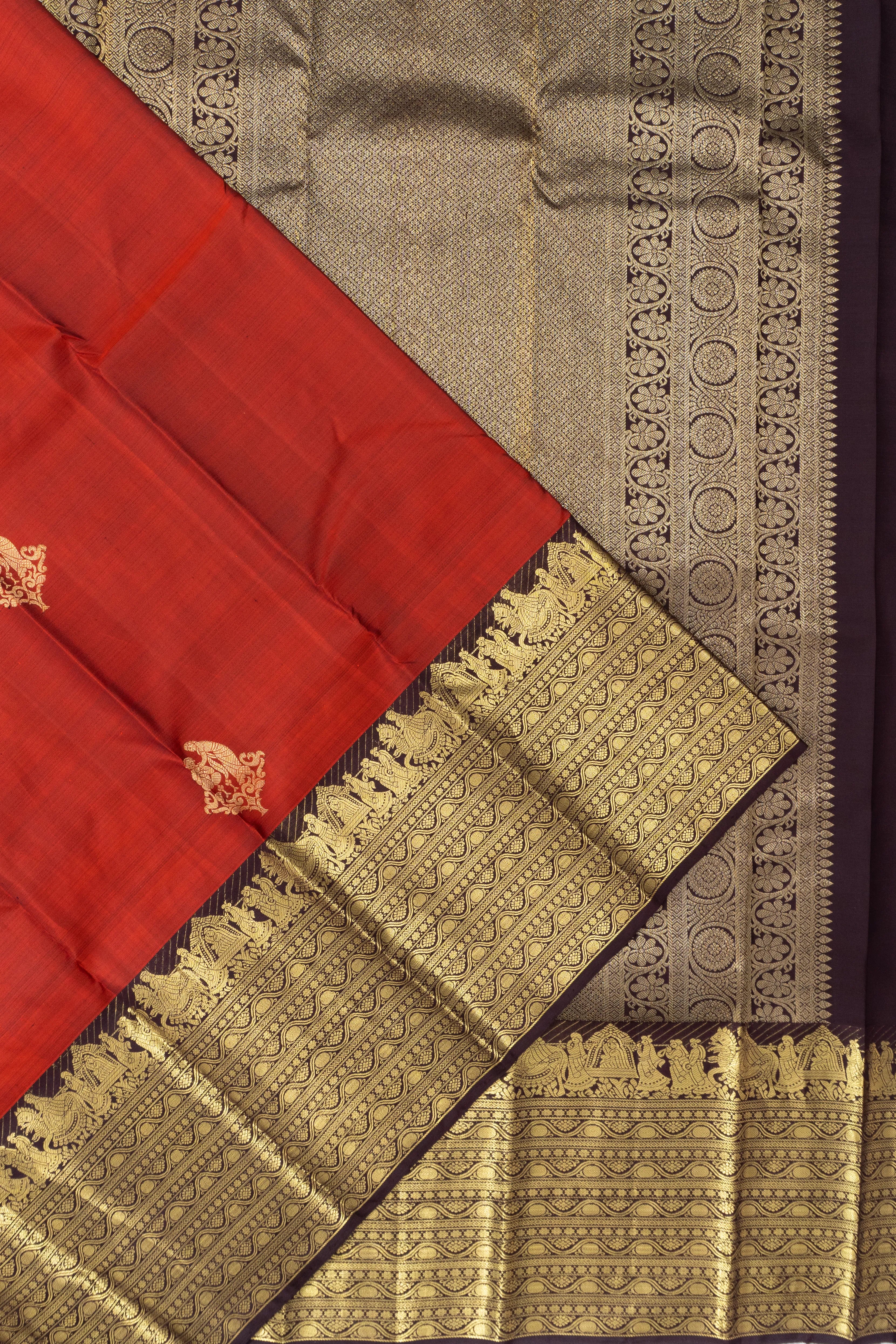 Kanchipuram Silk Butta Rust Orange Saree
