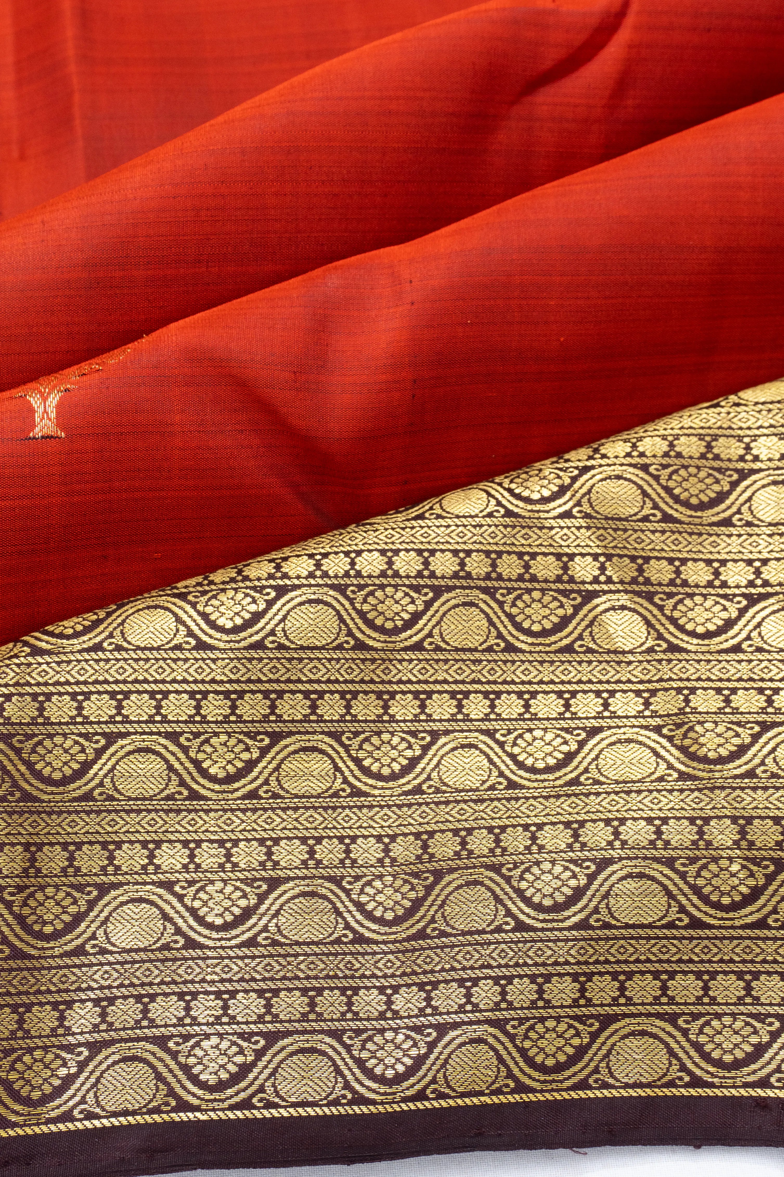 Kanchipuram Silk Butta Rust Orange Saree