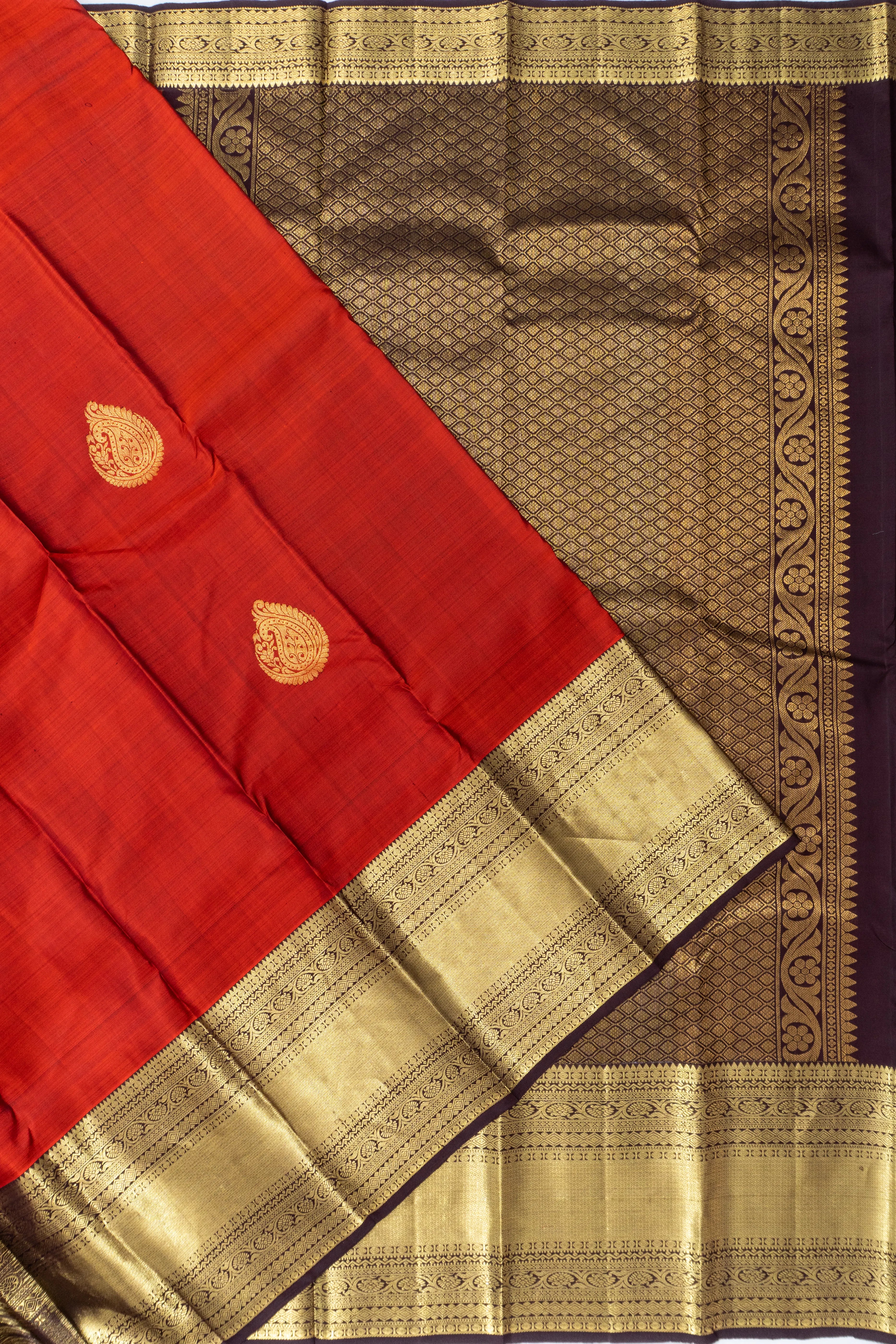 Kanchipuram Silk Butta Rust Orange Saree
