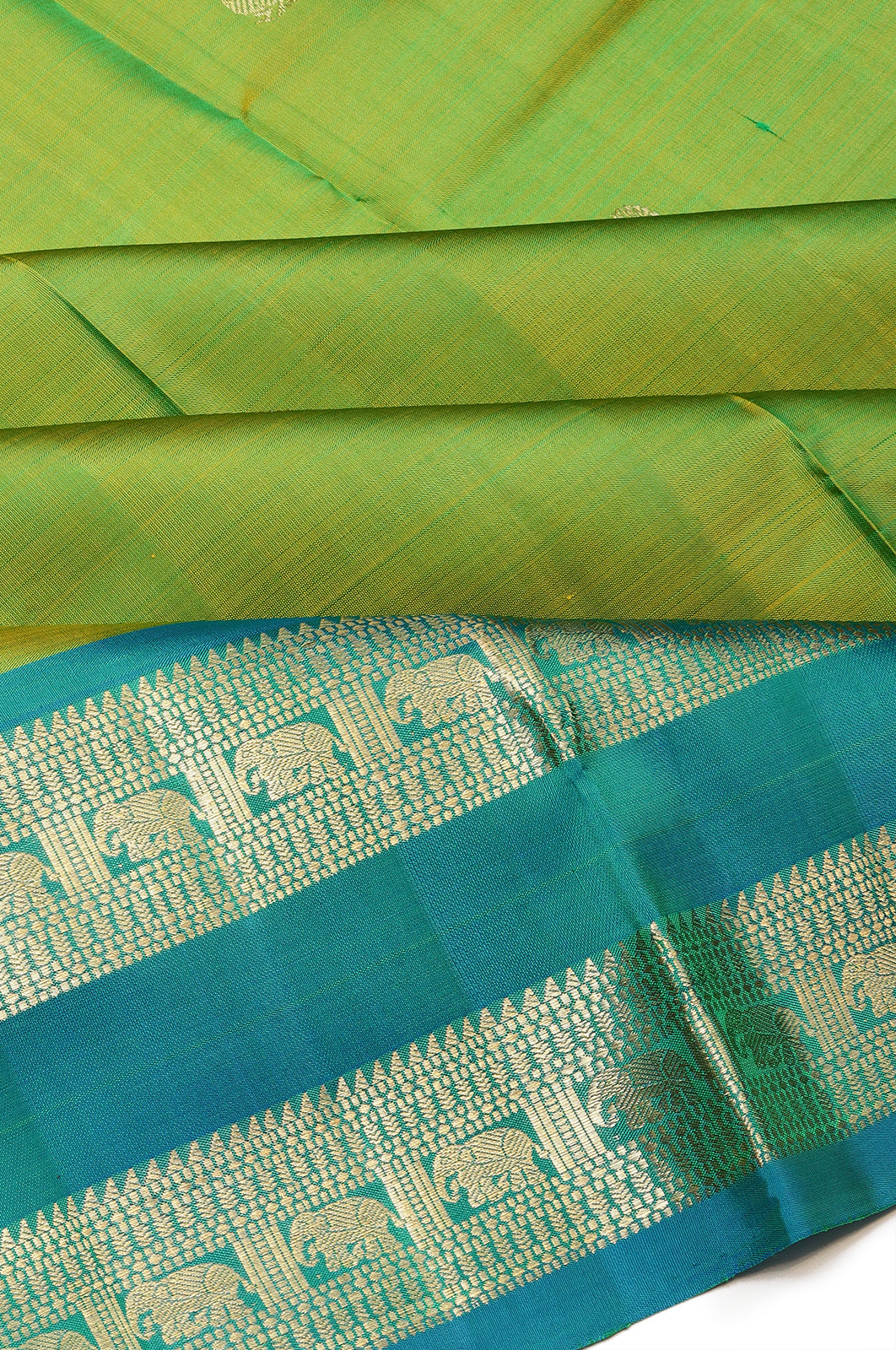 Taranga Kanchi Silk Butta Parrot Green Saree