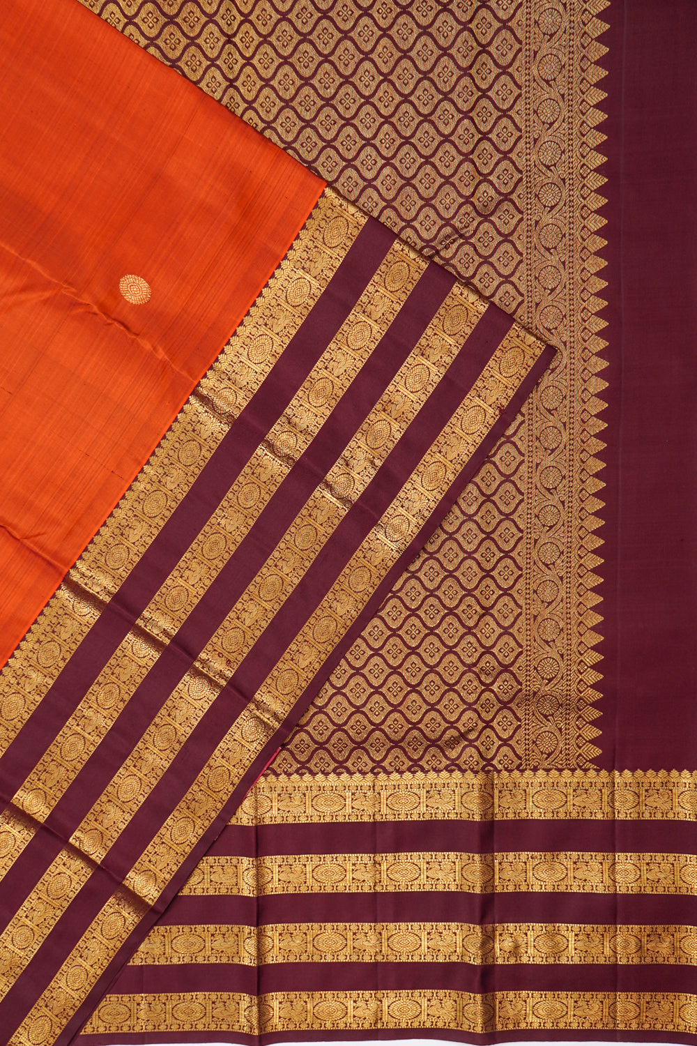 Kanchipuram Silk Butta Rust Orange Saree
