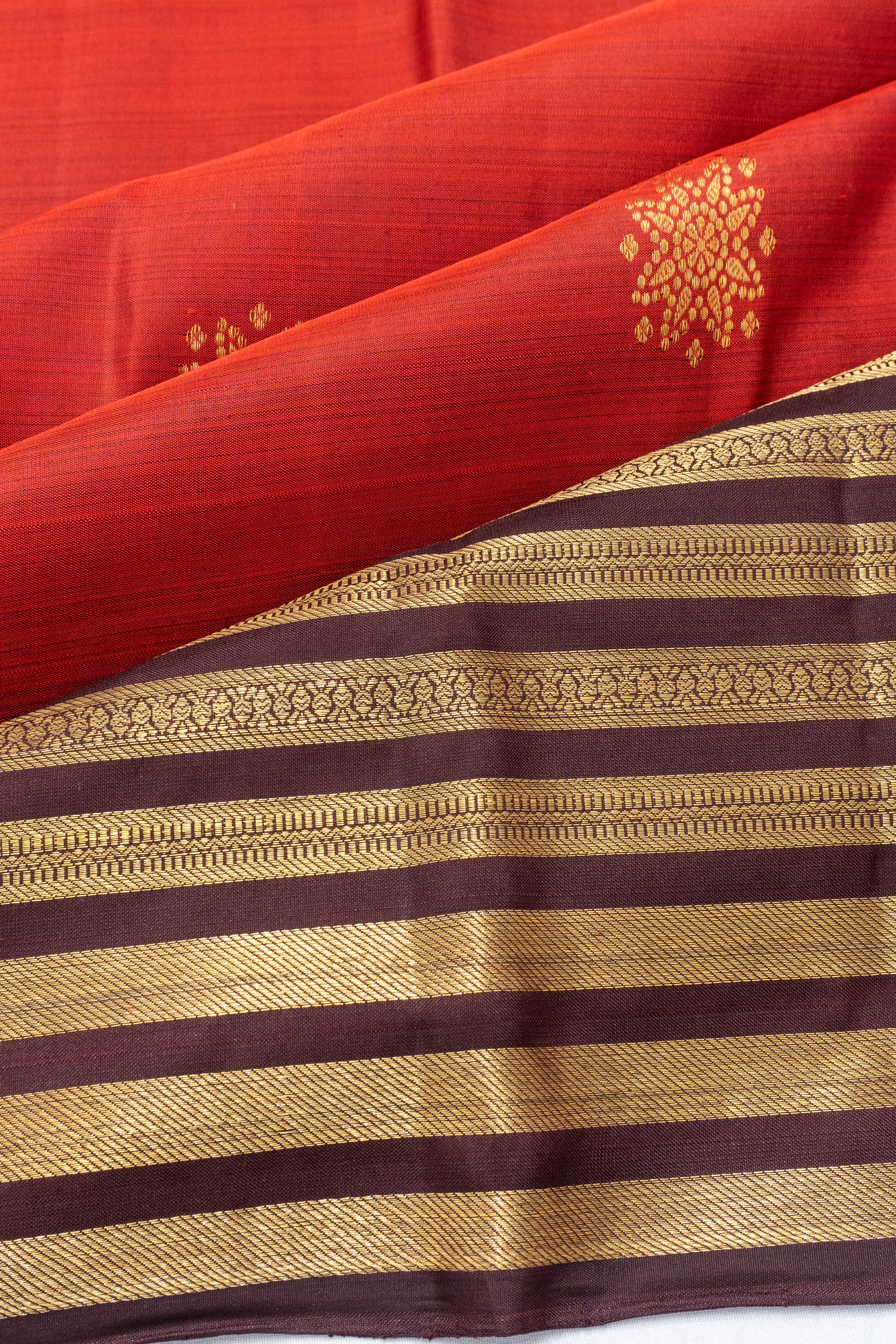 Kanchipuram Silk Butta Rust Orange Saree