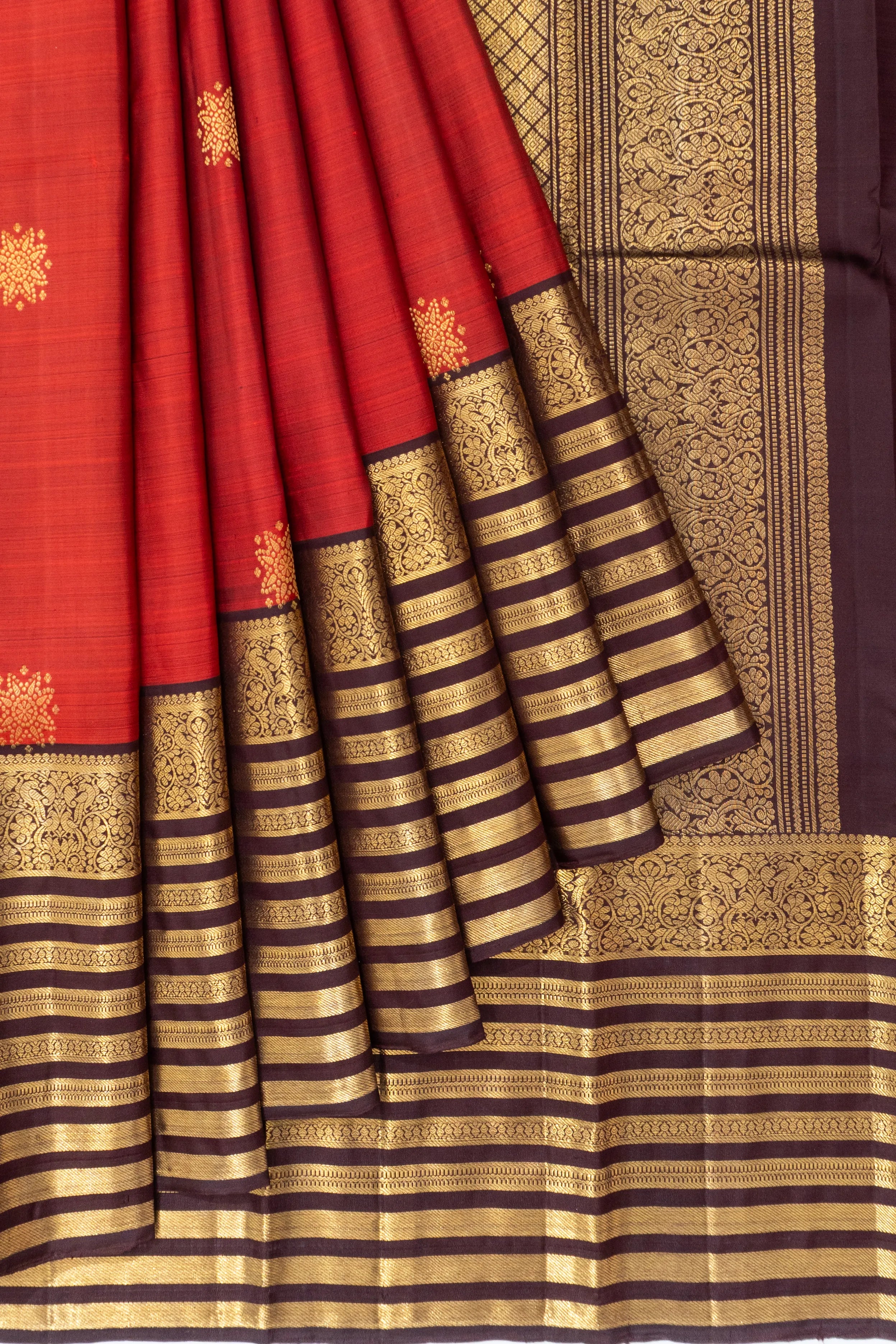 Kanchipuram Silk Butta Rust Orange Saree