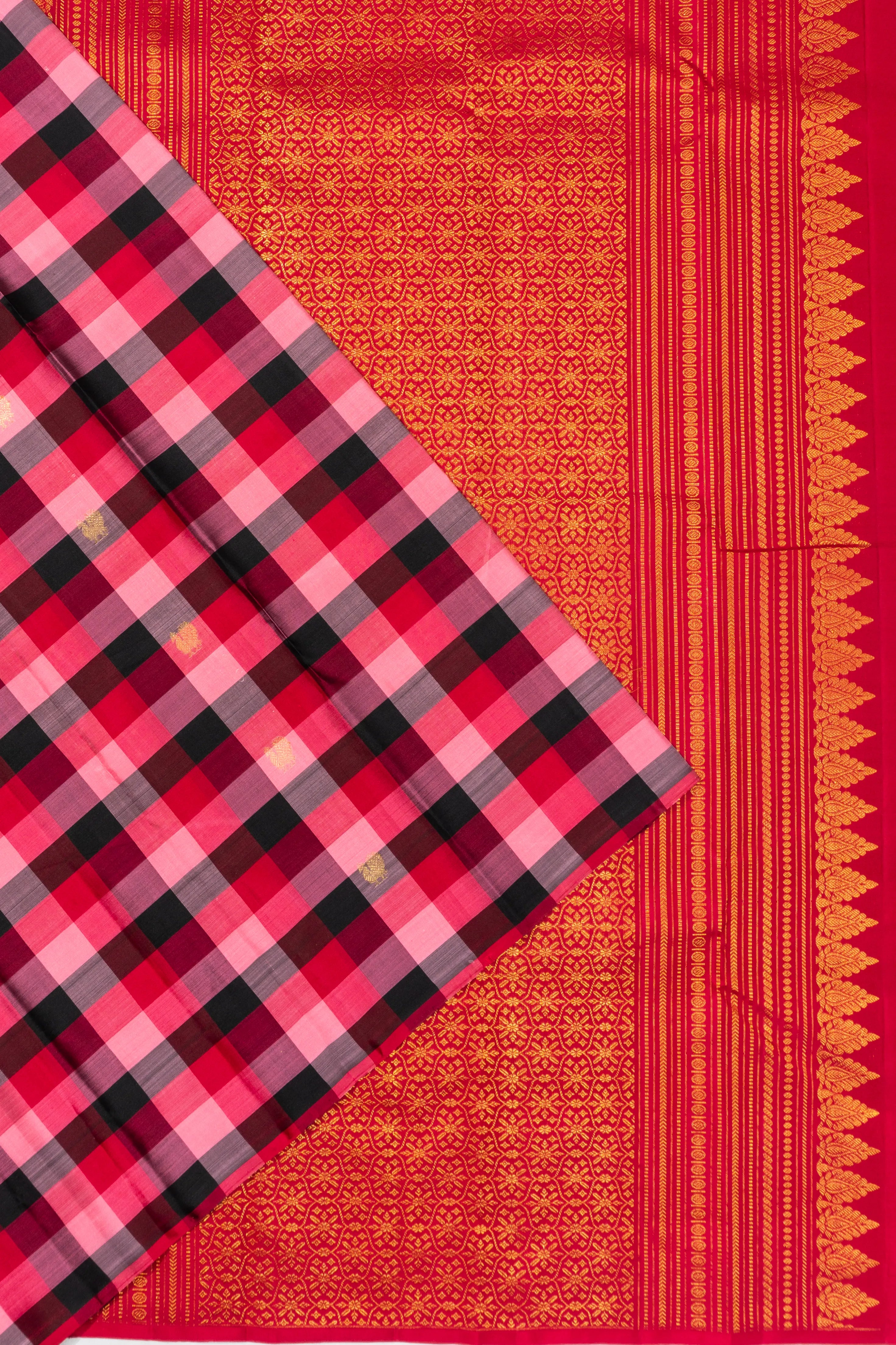 Classic Kanchipuram Silk Checks And Butta Multicolour Saree