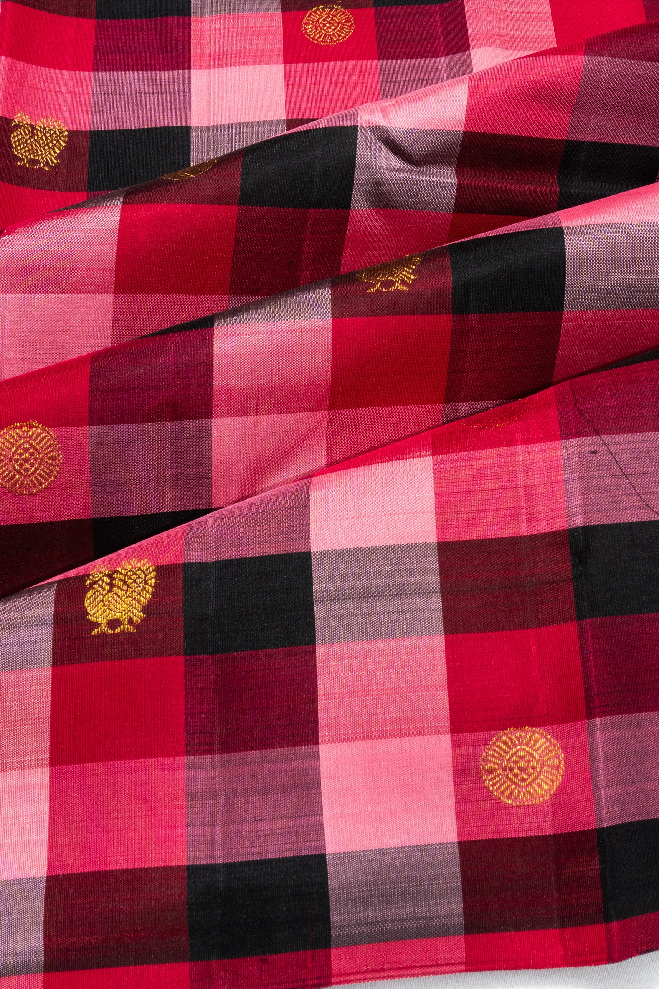 Classic Kanchipuram Silk Checks And Butta Multicolour Saree