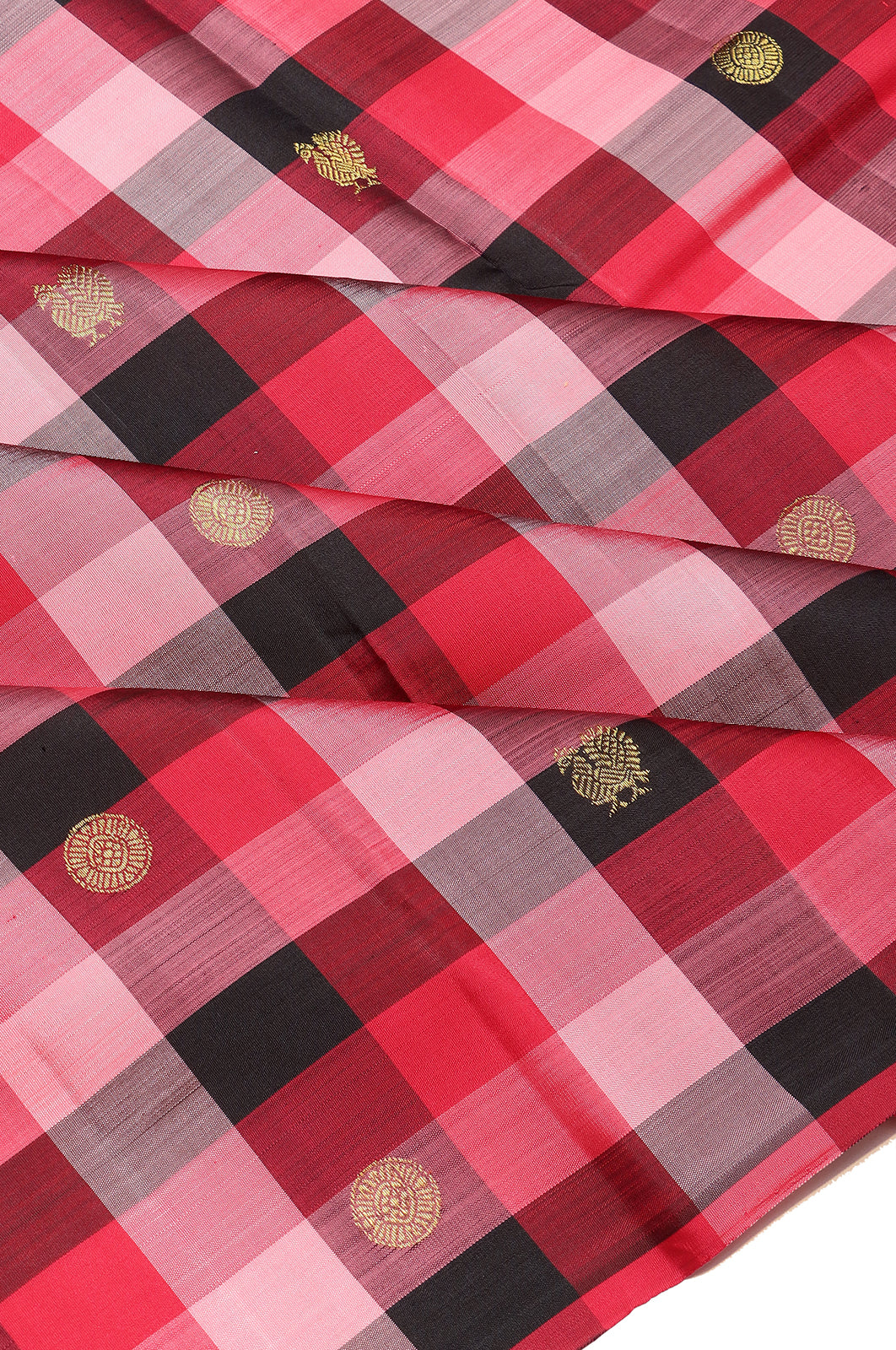 Kanchipuram Silk Checks And Butta Red Saree