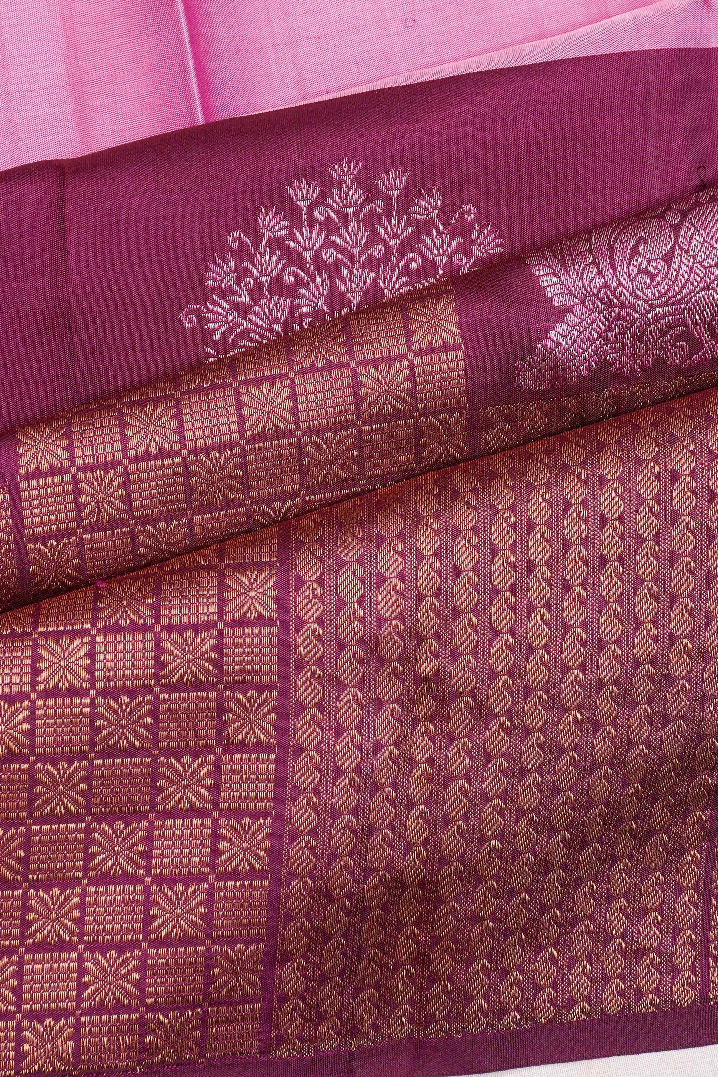 Kanchipuram Silk Half And Half Brocade Purple Saree