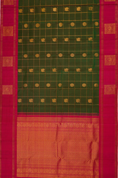 Taranga Kanchi Silk Checks And Butta Dark Green Saree