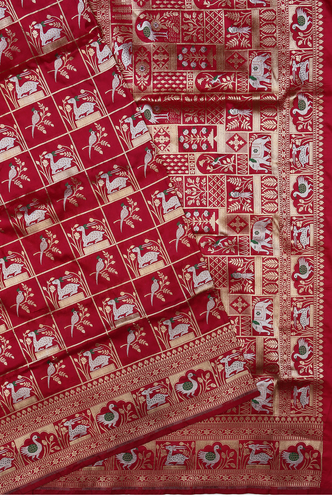 Banarasi Silk Checks And Butta Maroon Saree