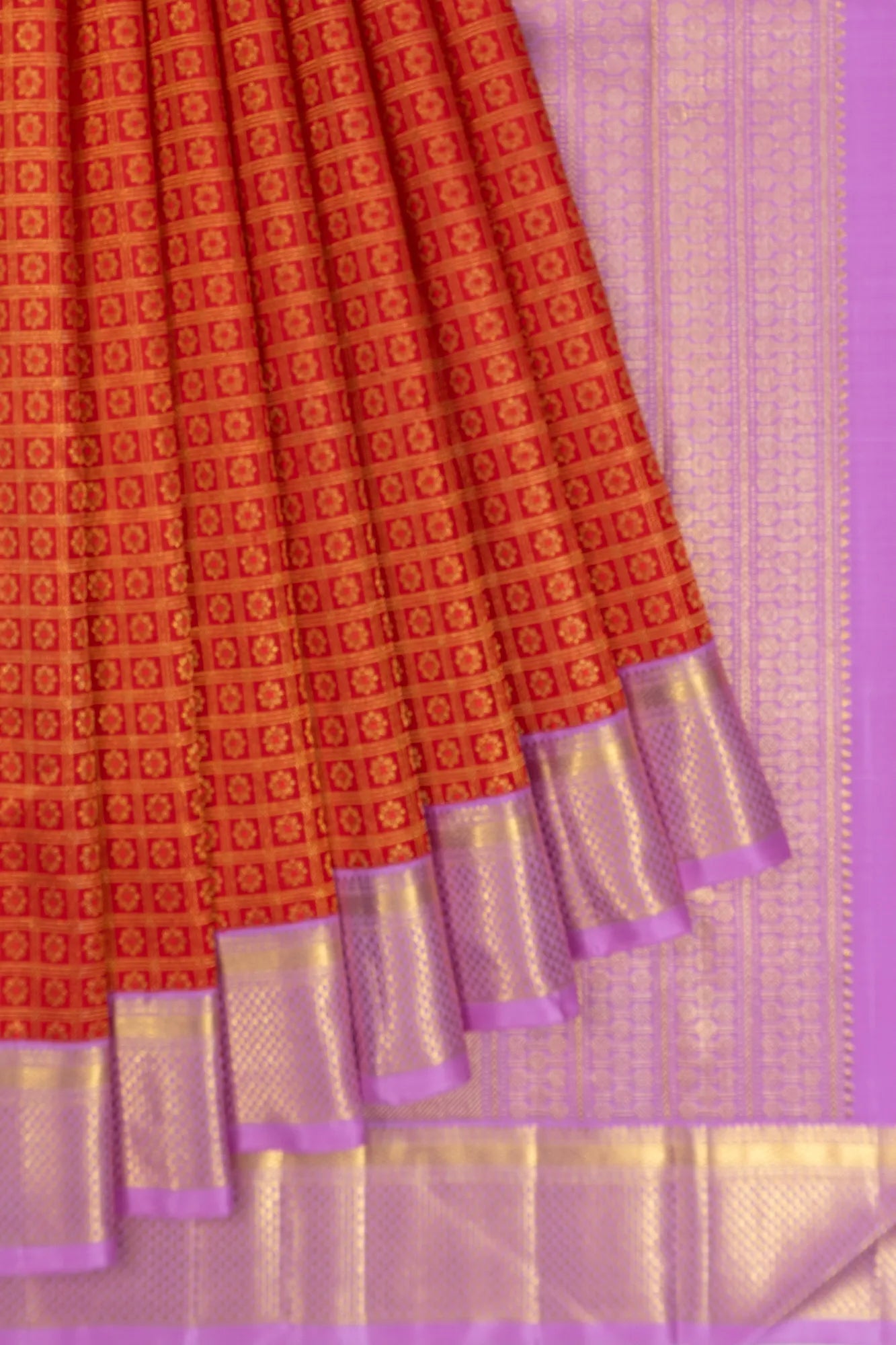Kanchipuram Silk Checks And Butta Red Saree