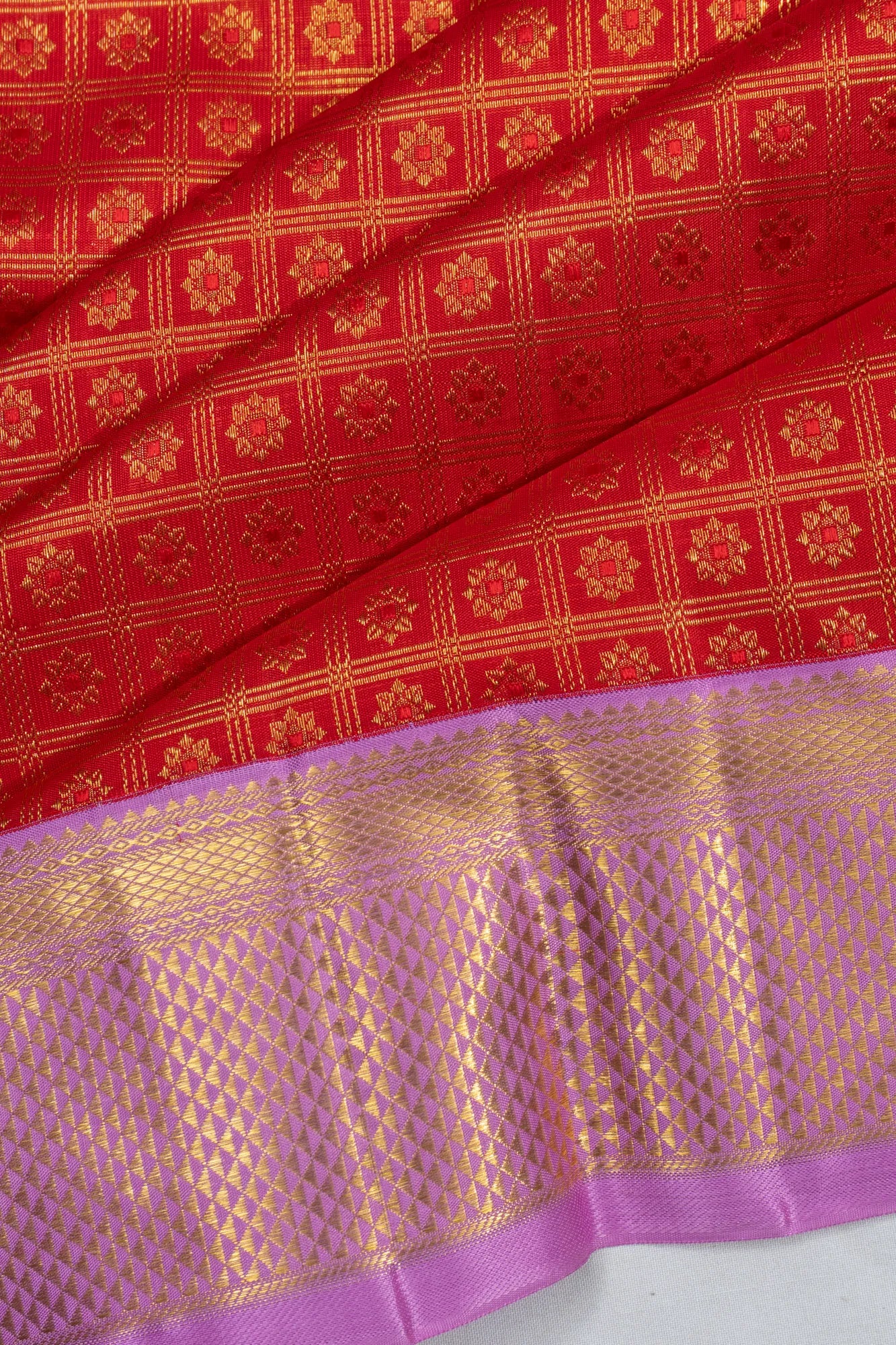 Kanchipuram Silk Checks And Butta Red Saree