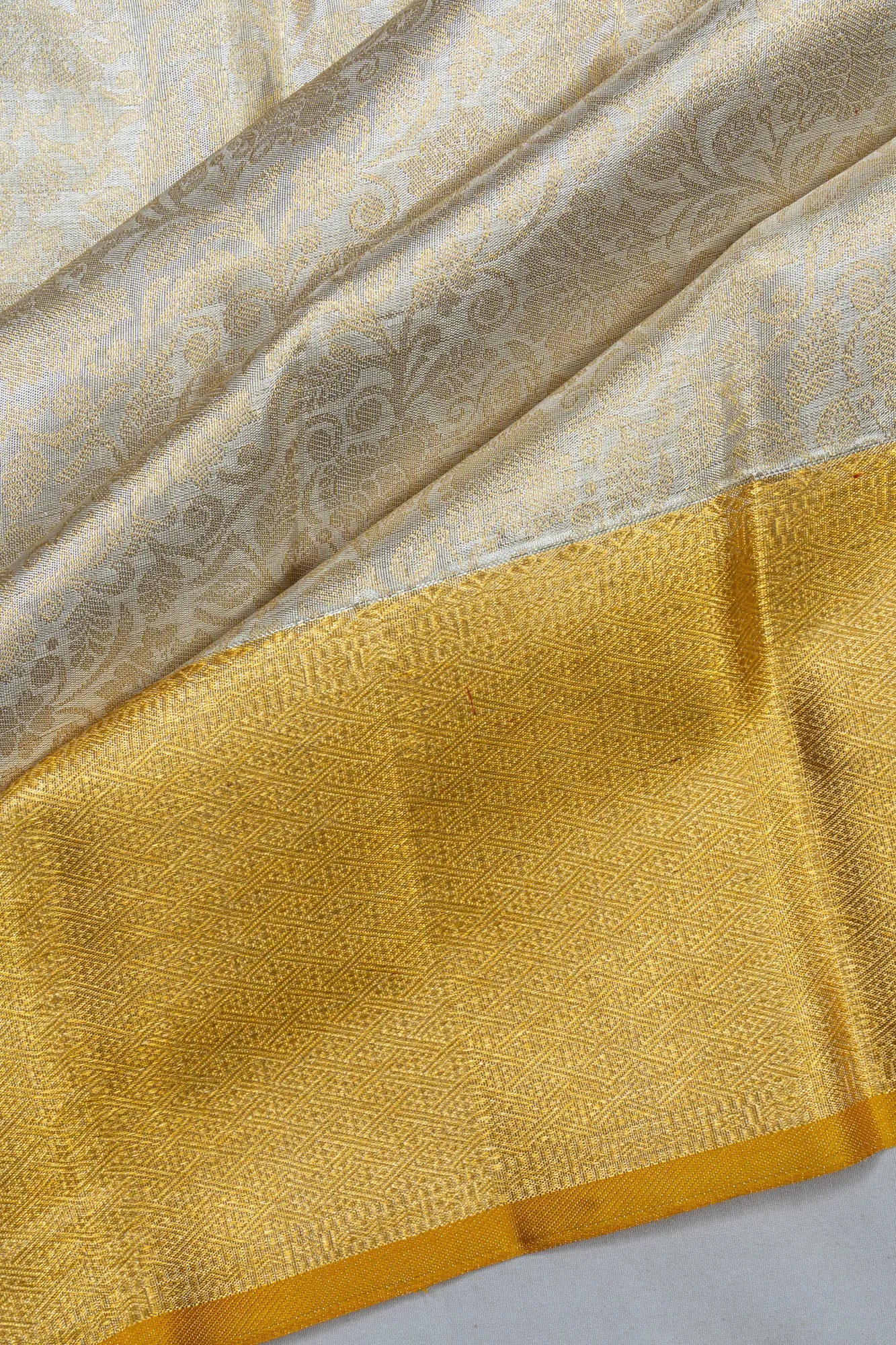 Kanchipuram Silk Tissue Brocade Silver Saree