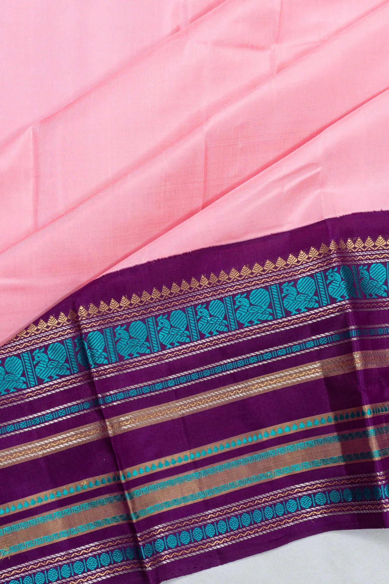 Classic Zero Zari Kanchipuram Silk Plain Baby Pink Saree