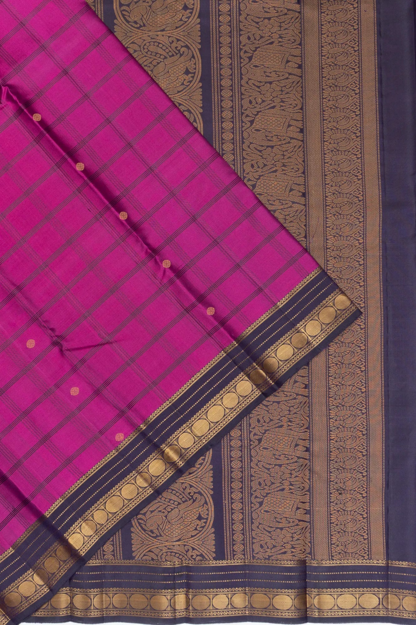 Classic Kanchipuram Silk Checks And Butta Purple Saree