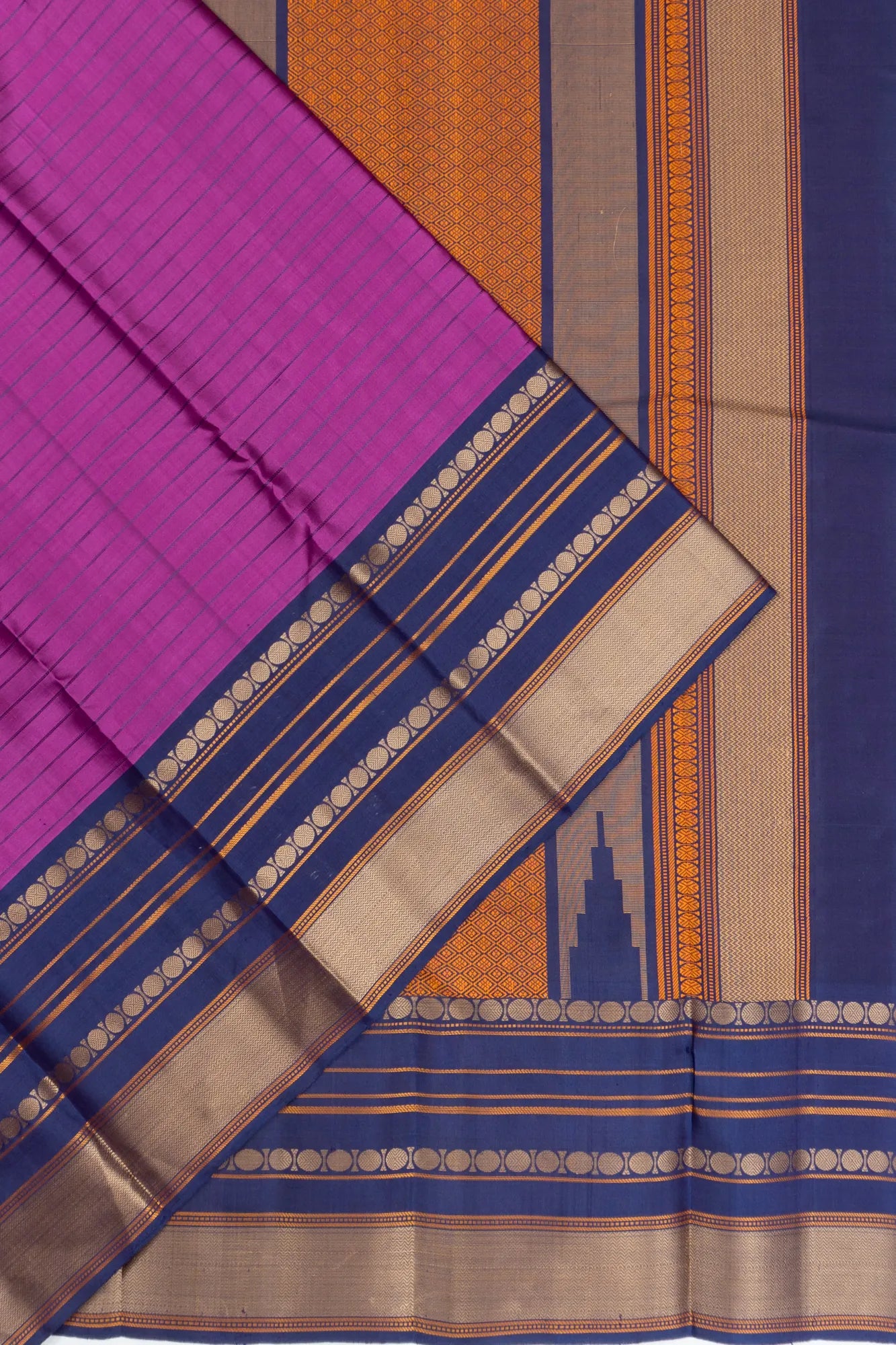 Zero Zari Kanchipuram Silk Lines Purple Saree