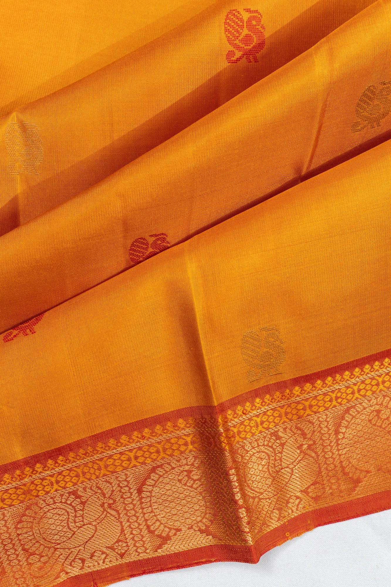 Zero Zari Kanchipuram Silk Butta Mustard Yellow Saree