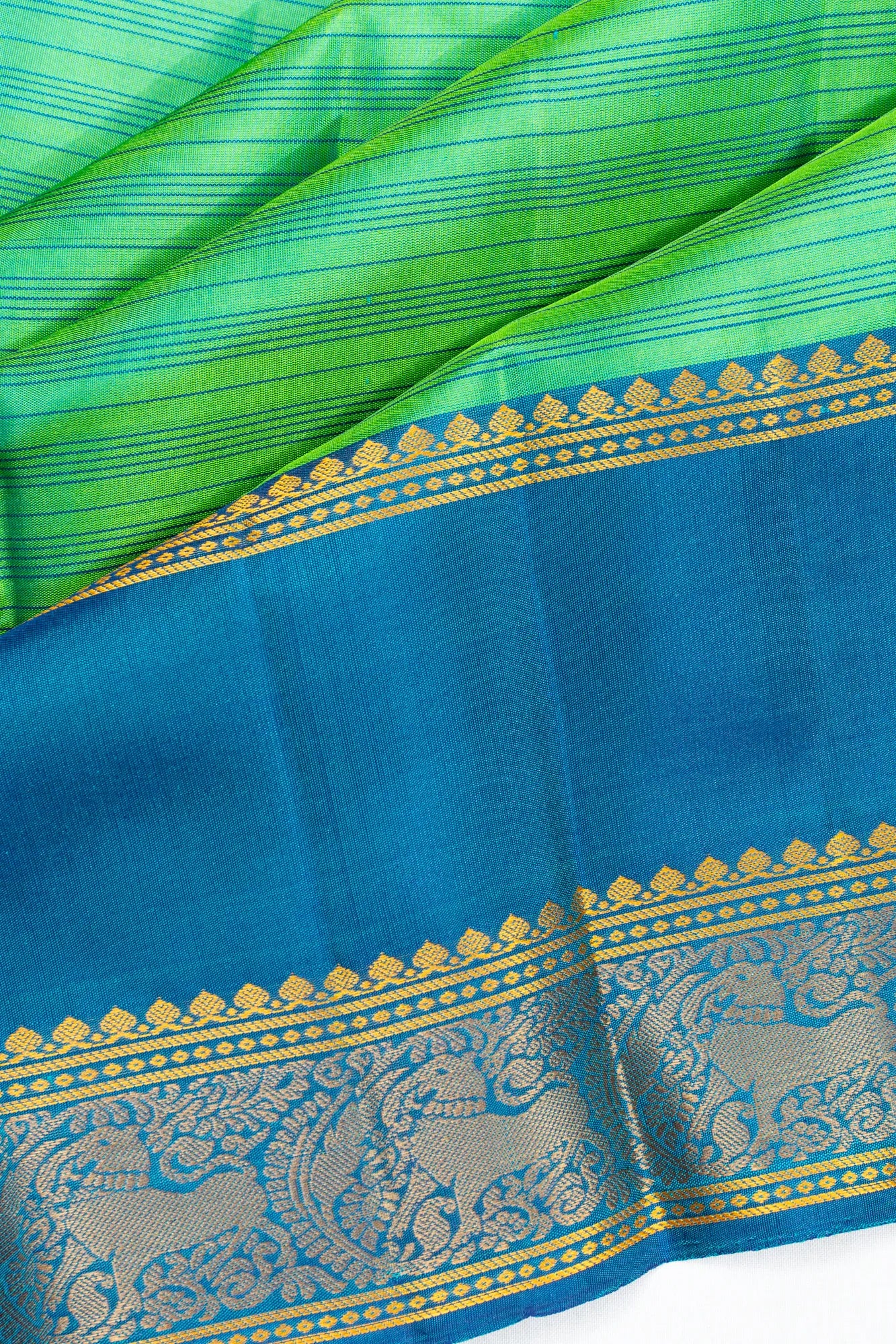 Zero Zari Kanchipuram Silk Lines Green Saree