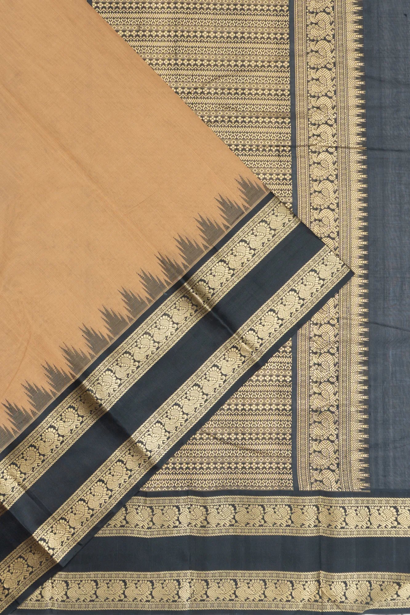 Chettinad Cotton Plain Chiku Cream Saree