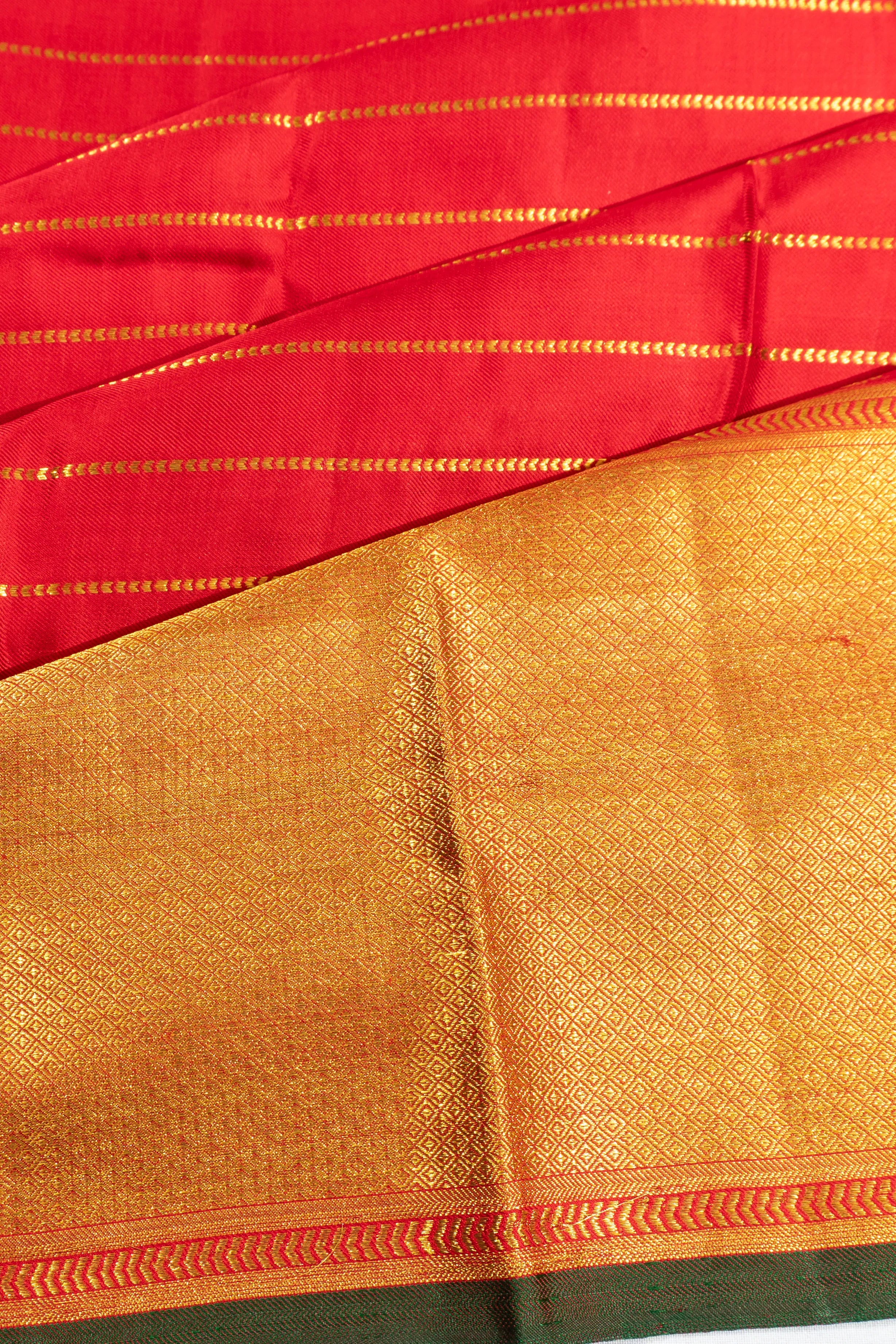Kanchipuram Silk Twill Horizontal Lines Red Saree