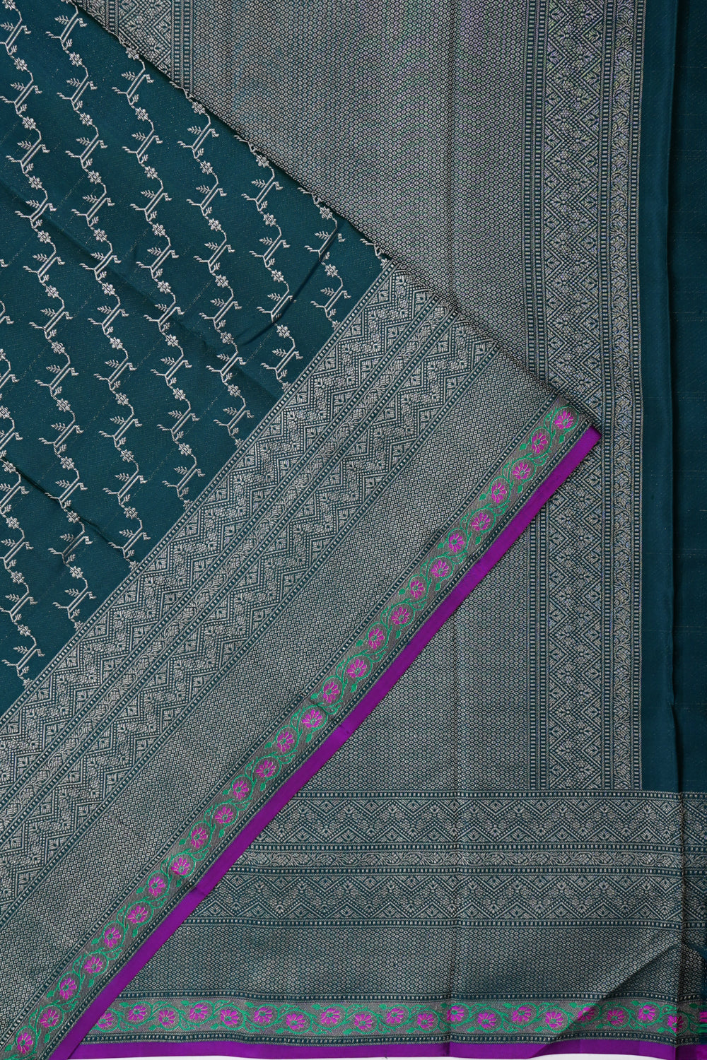 Kanchipuram Silk Brocade Teal Green Saree