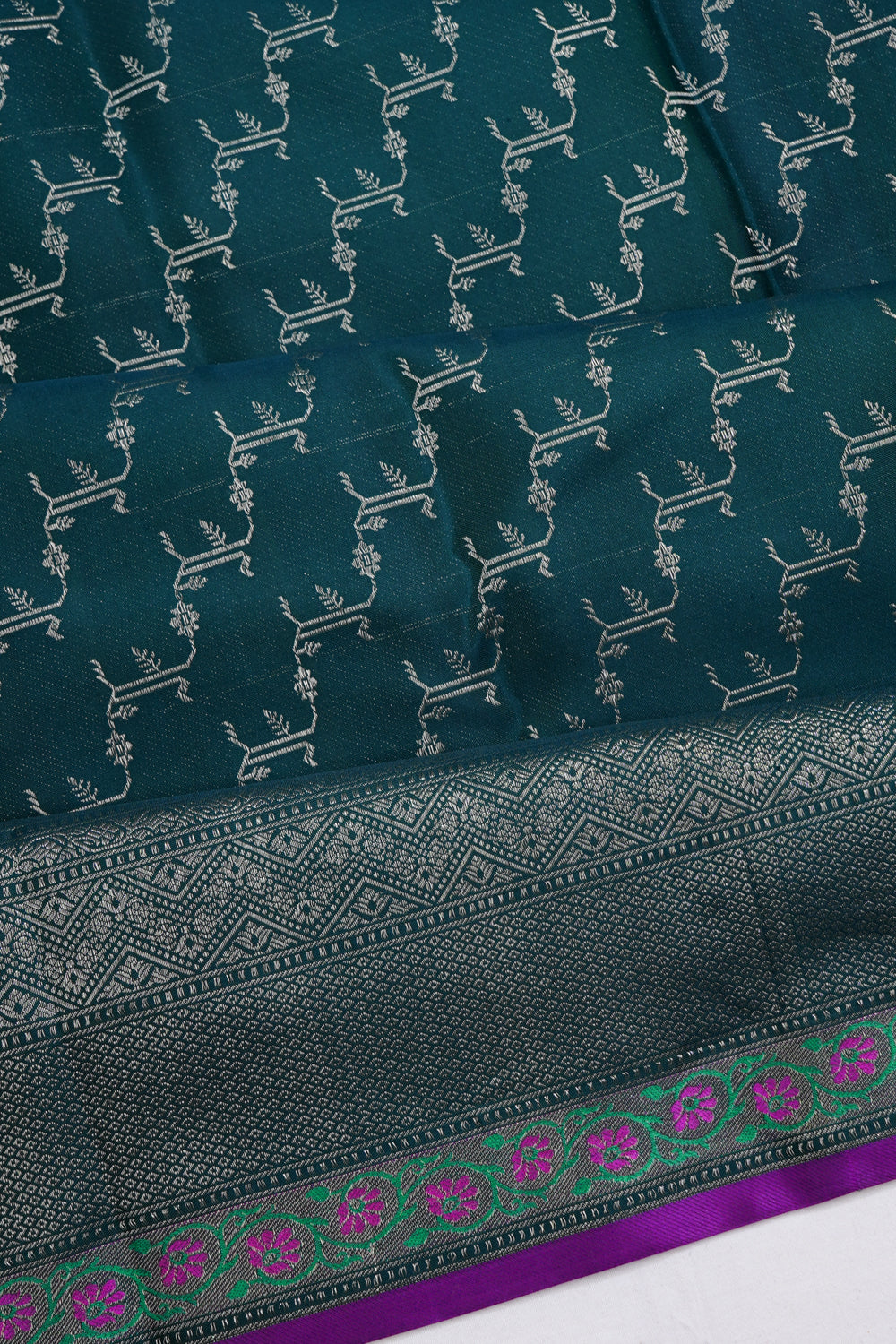 Kanchipuram Silk Brocade Teal Green Saree