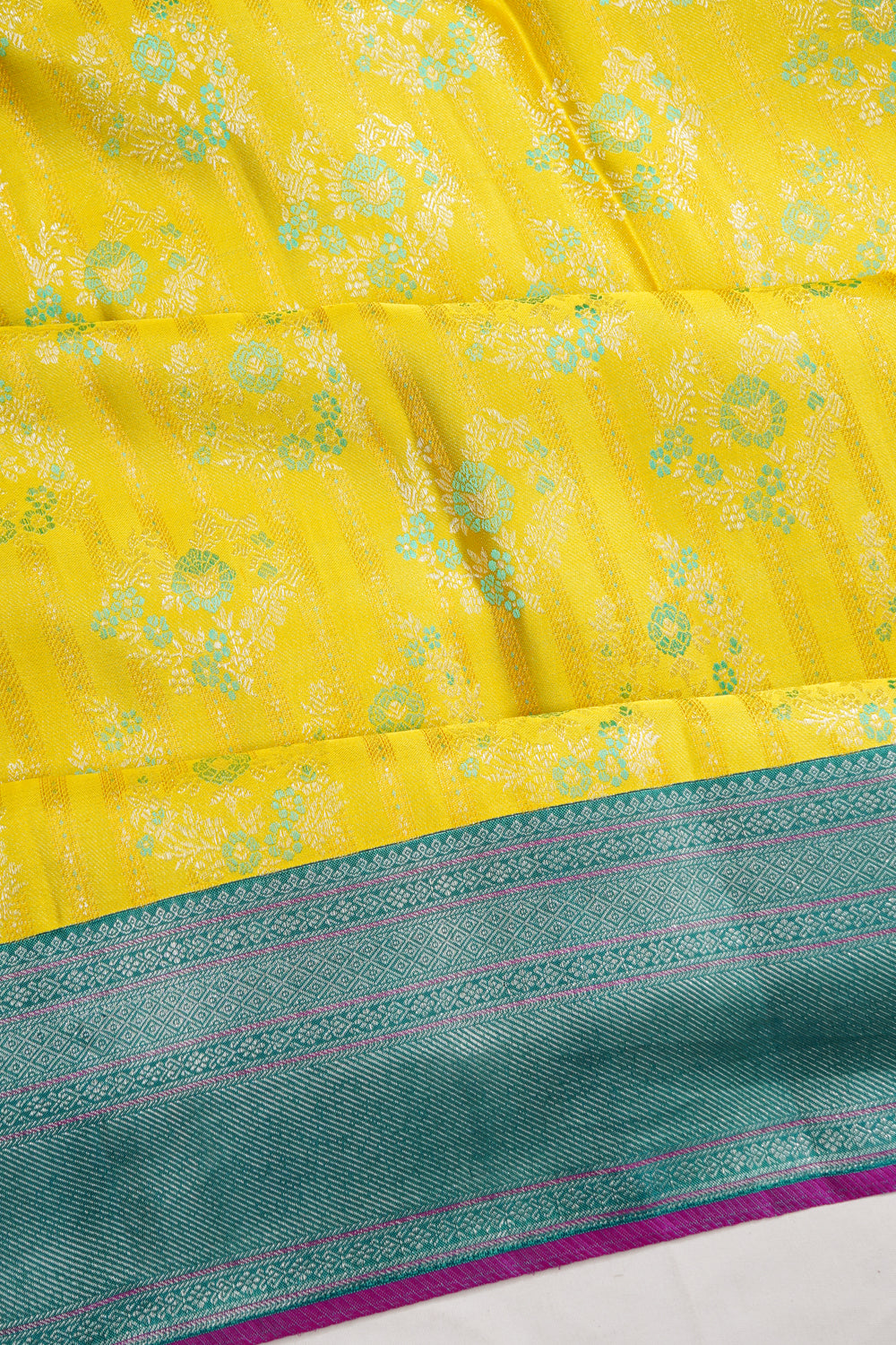 Kanchipuram Silk Brocade Lemon Yellow Saree