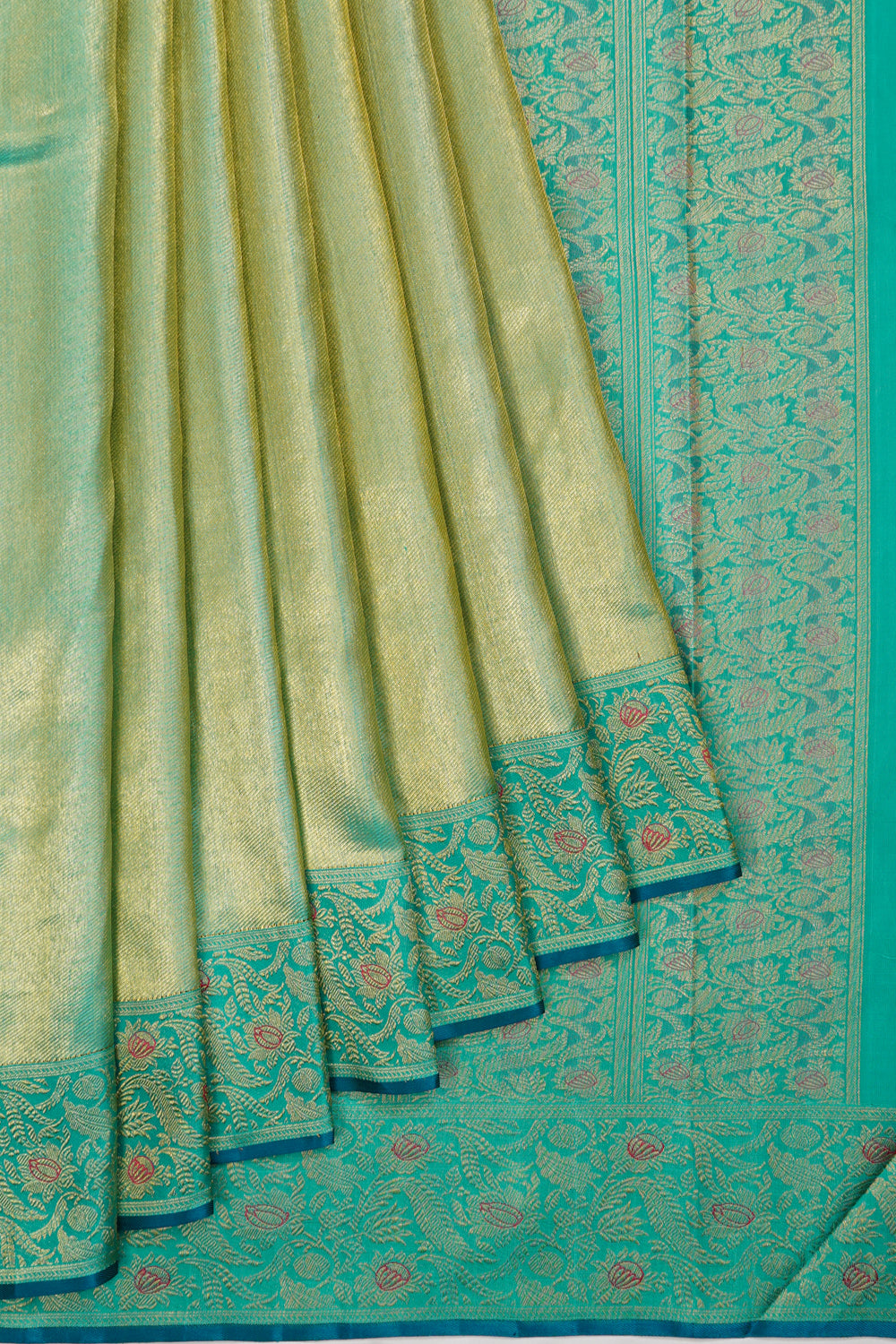 Kanchipuram Silk Tissue Plain Sea Green Saree