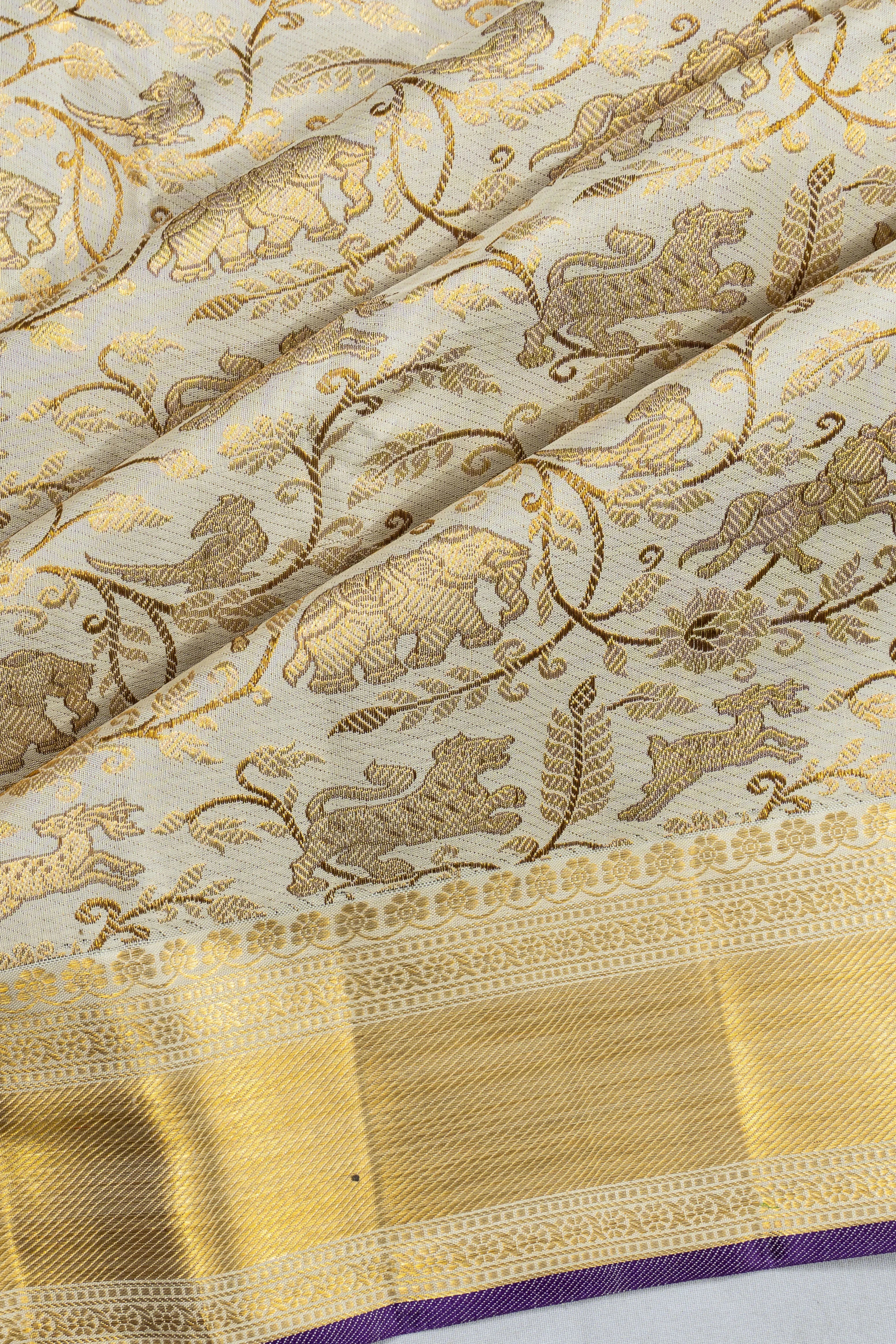 Kanchipuram Silk Vanasingaram Jaal Off White Saree