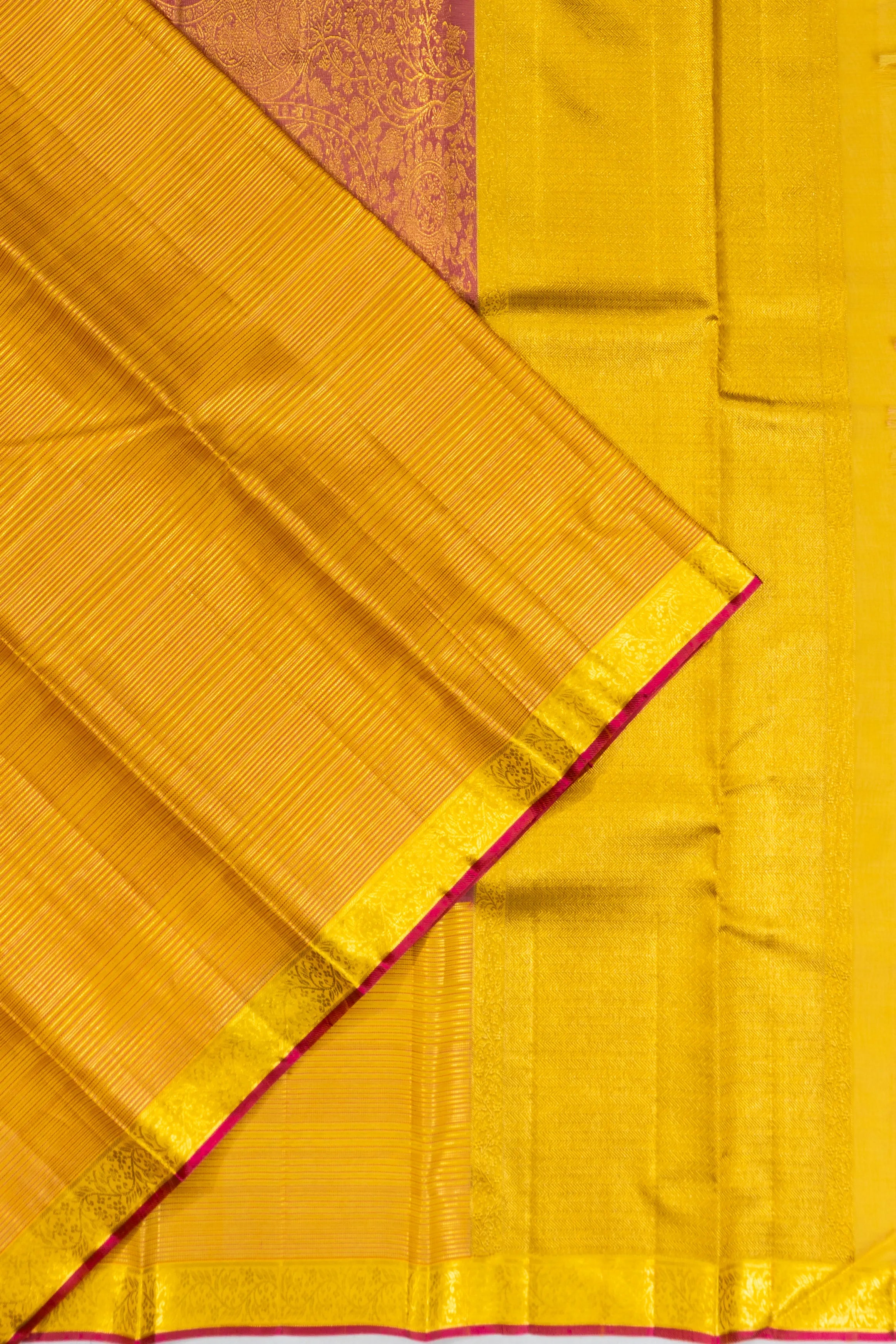 Classic Kanchipuram Silk Horizontal Lines Yellow Saree