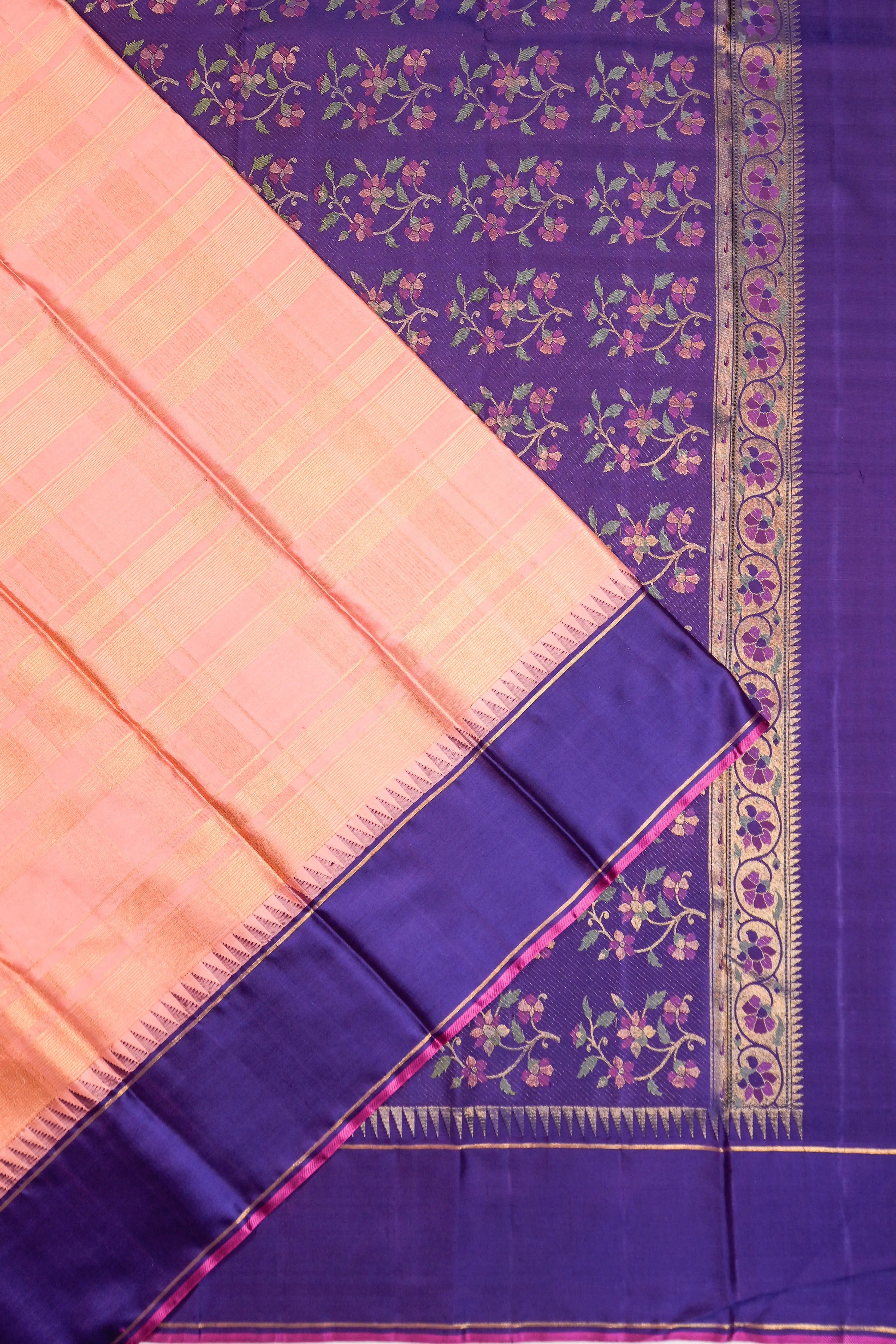 Kanchipuram Silk Checks Peach Saree