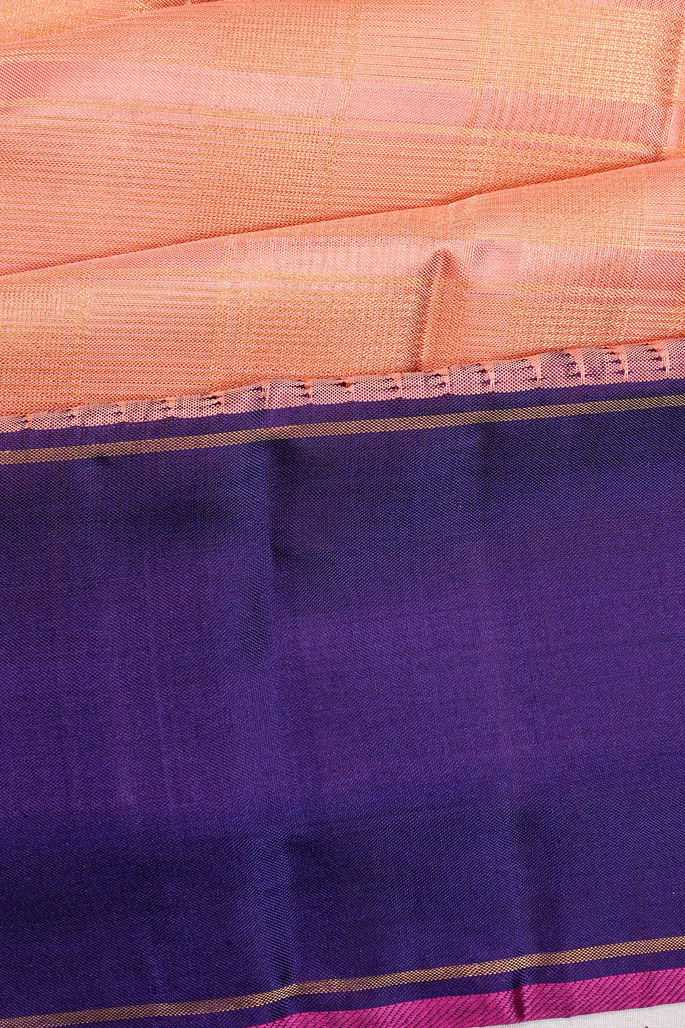 Kanchipuram Silk Checks Peach Saree