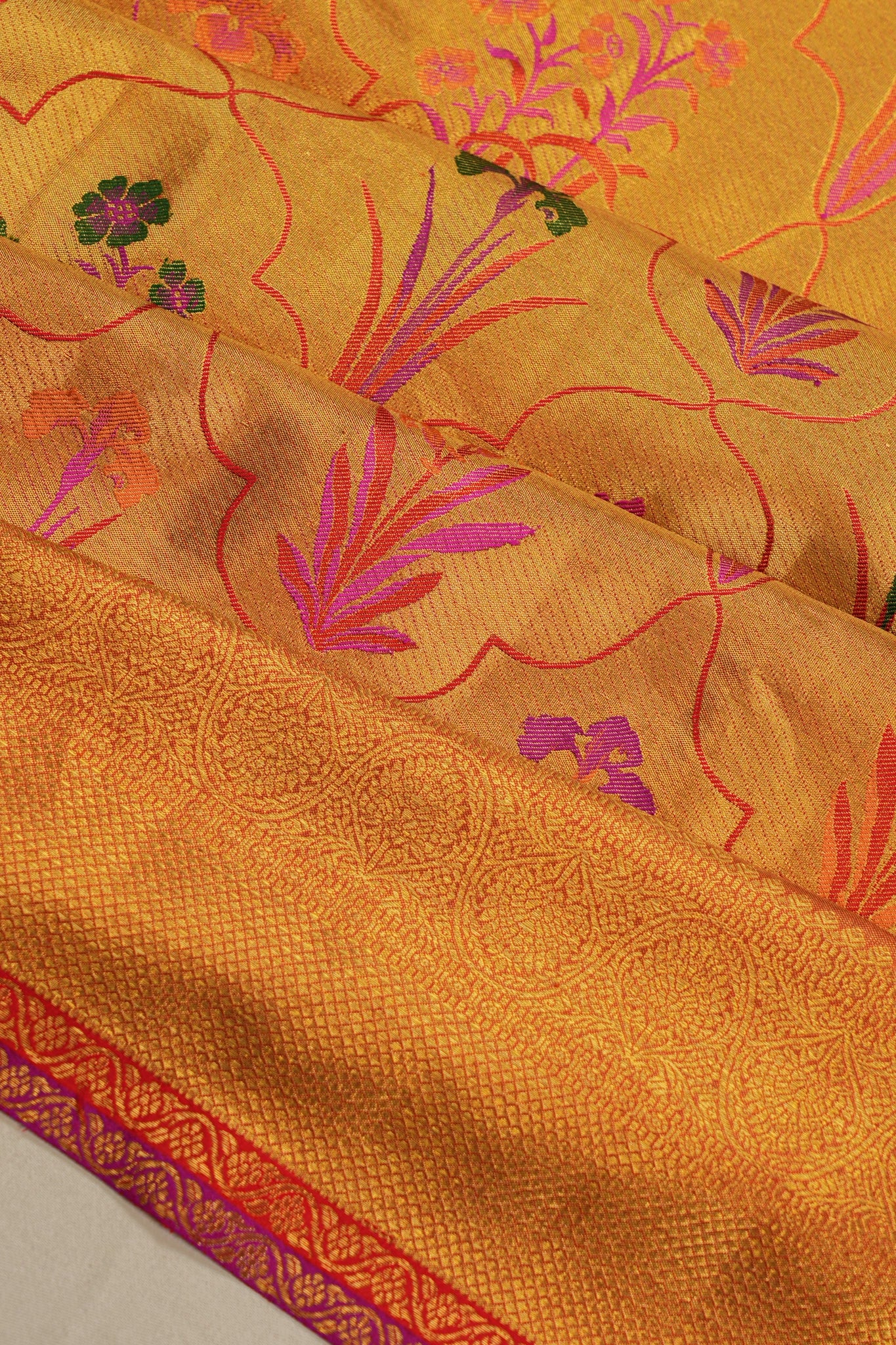 Kanchipuram Silk Tissue Brocade Gold Sraee