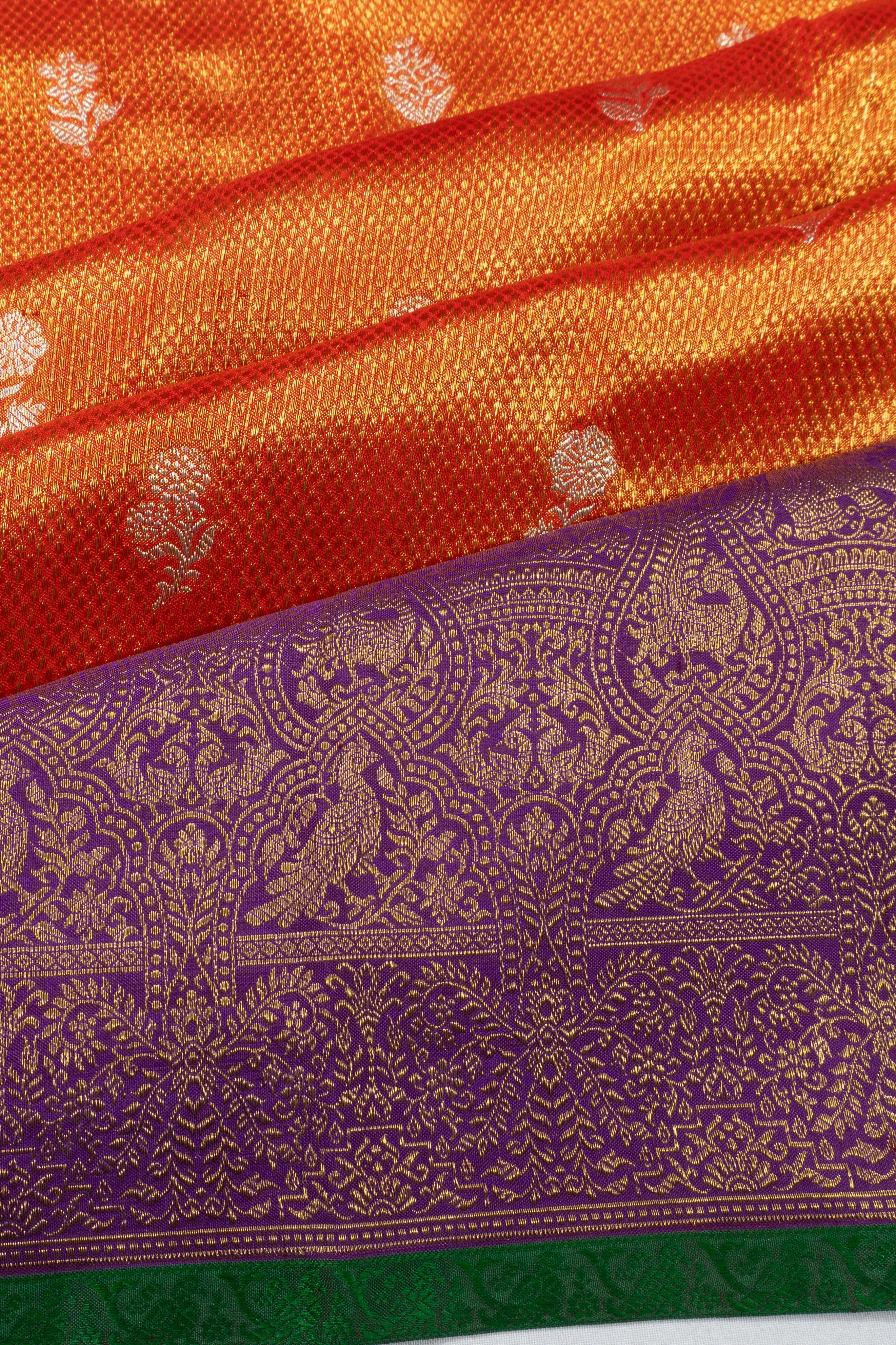 Kanchipuram Silk Tissue Butta Orange Saree