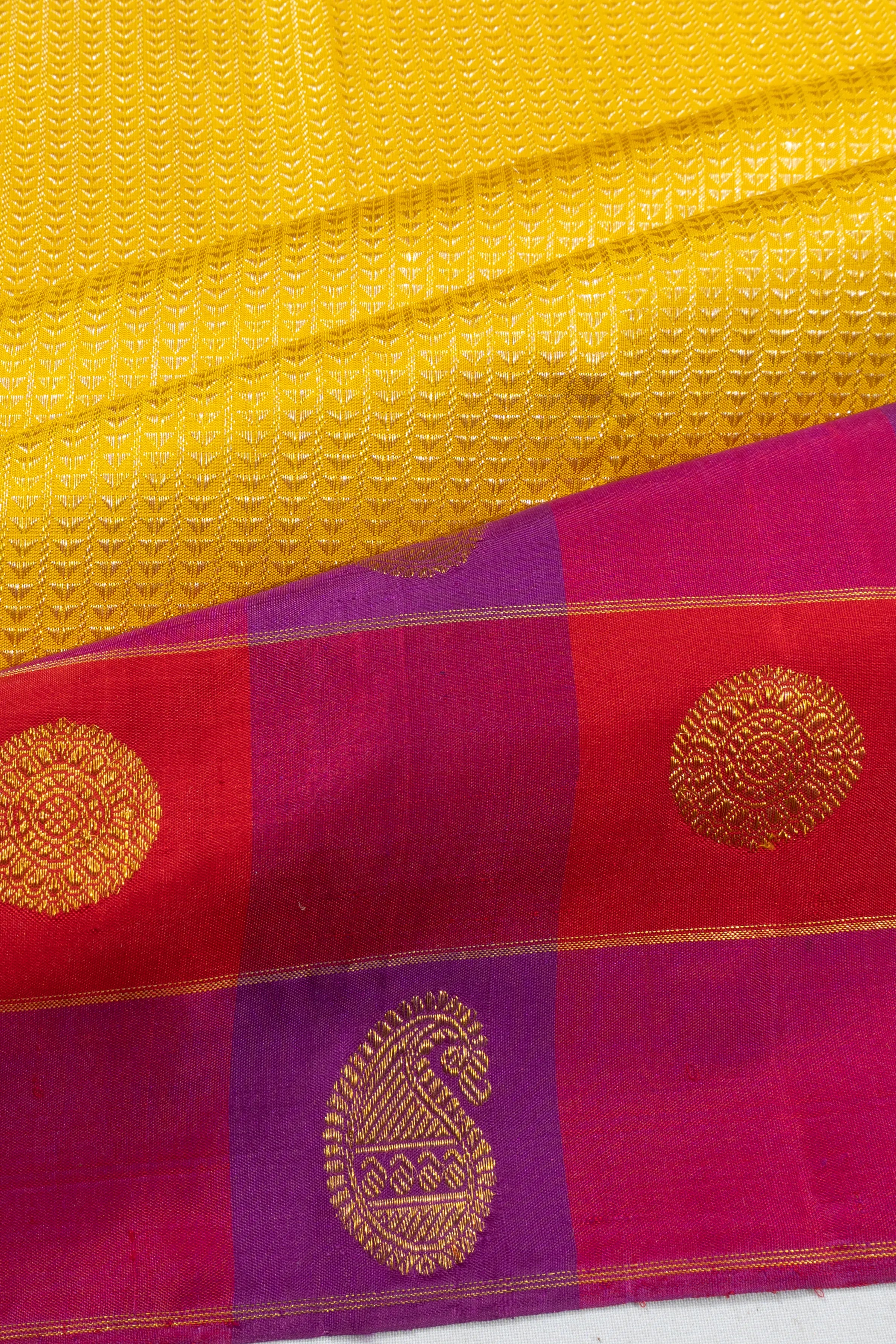 Kanchipuram Silk Brocade Yellow Saree