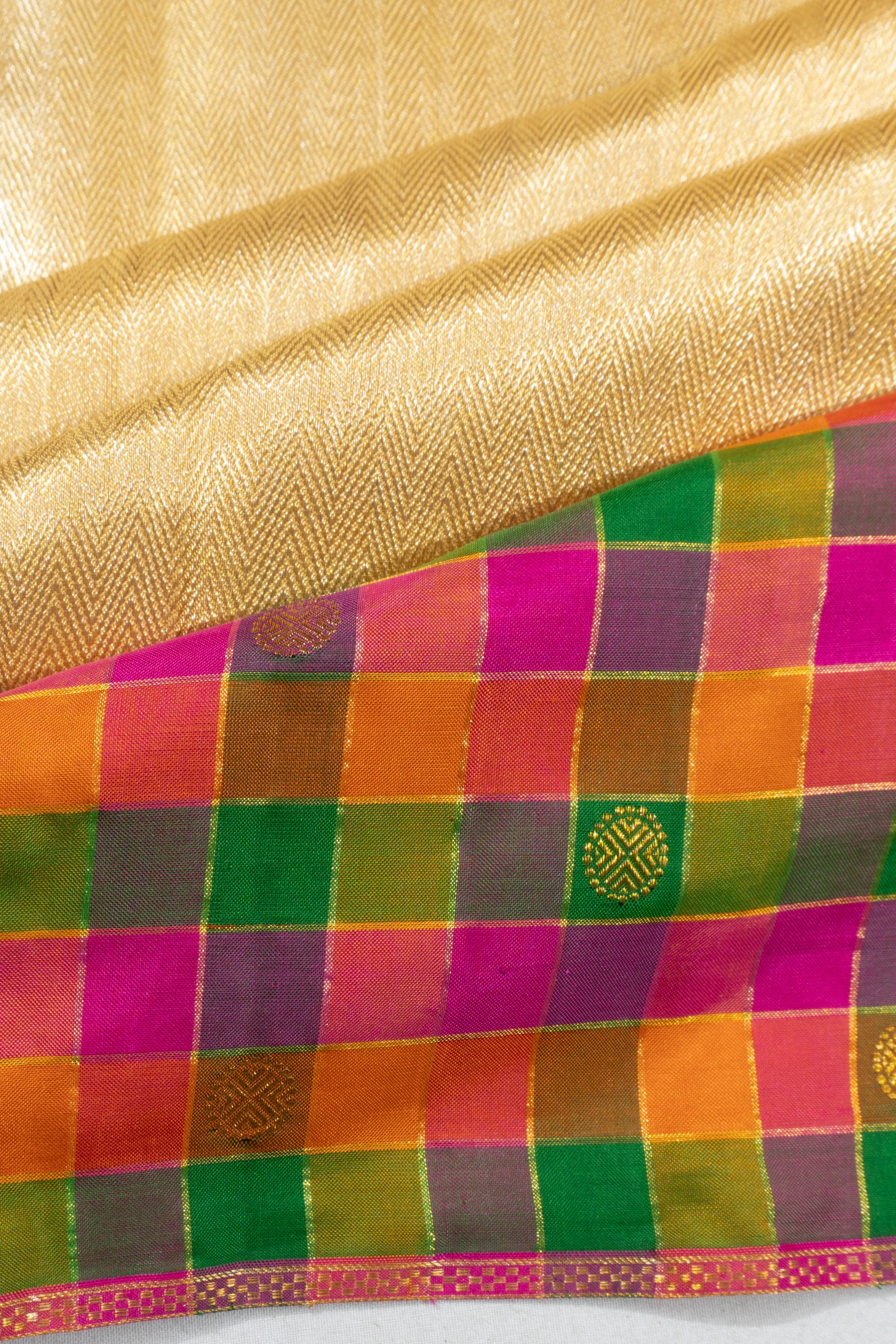Kanchipuram Silk Tissue Lines Gold Saree