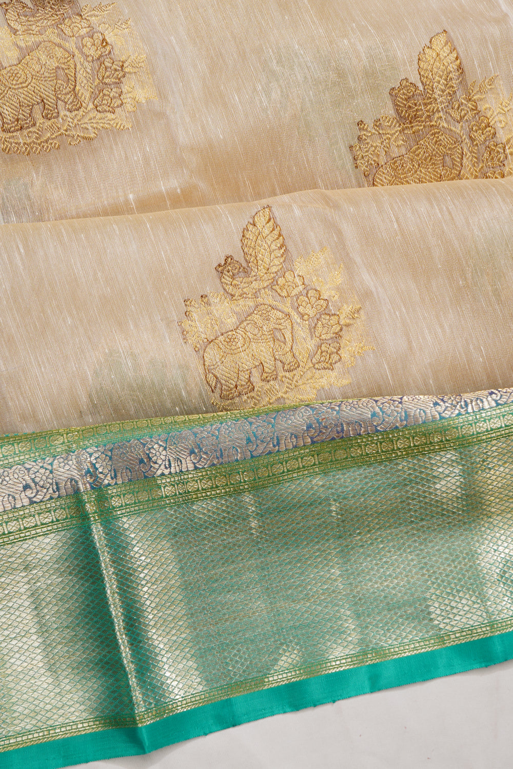 Kanchipuram Linen Butta Cream Saree