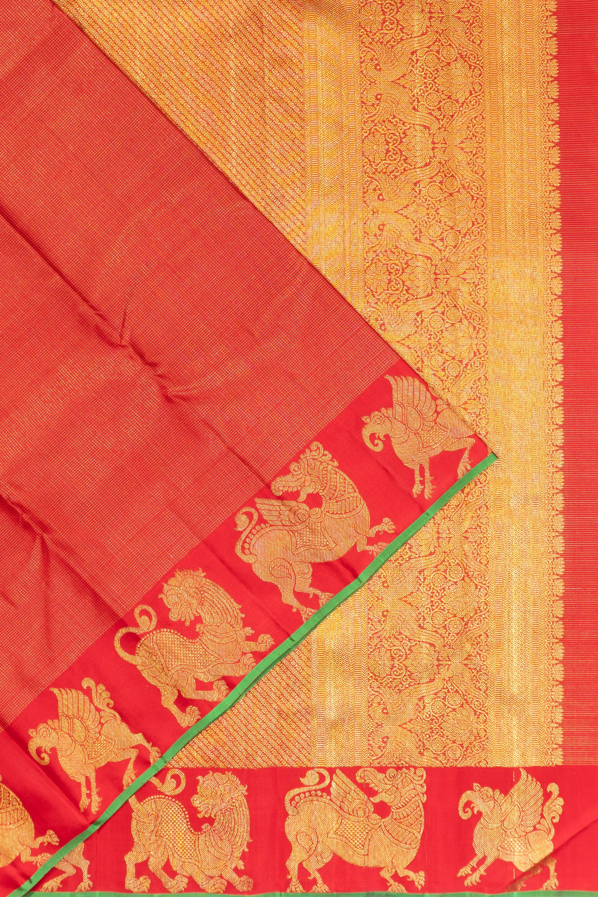 Kanchipuram Silk Checks Red Saree