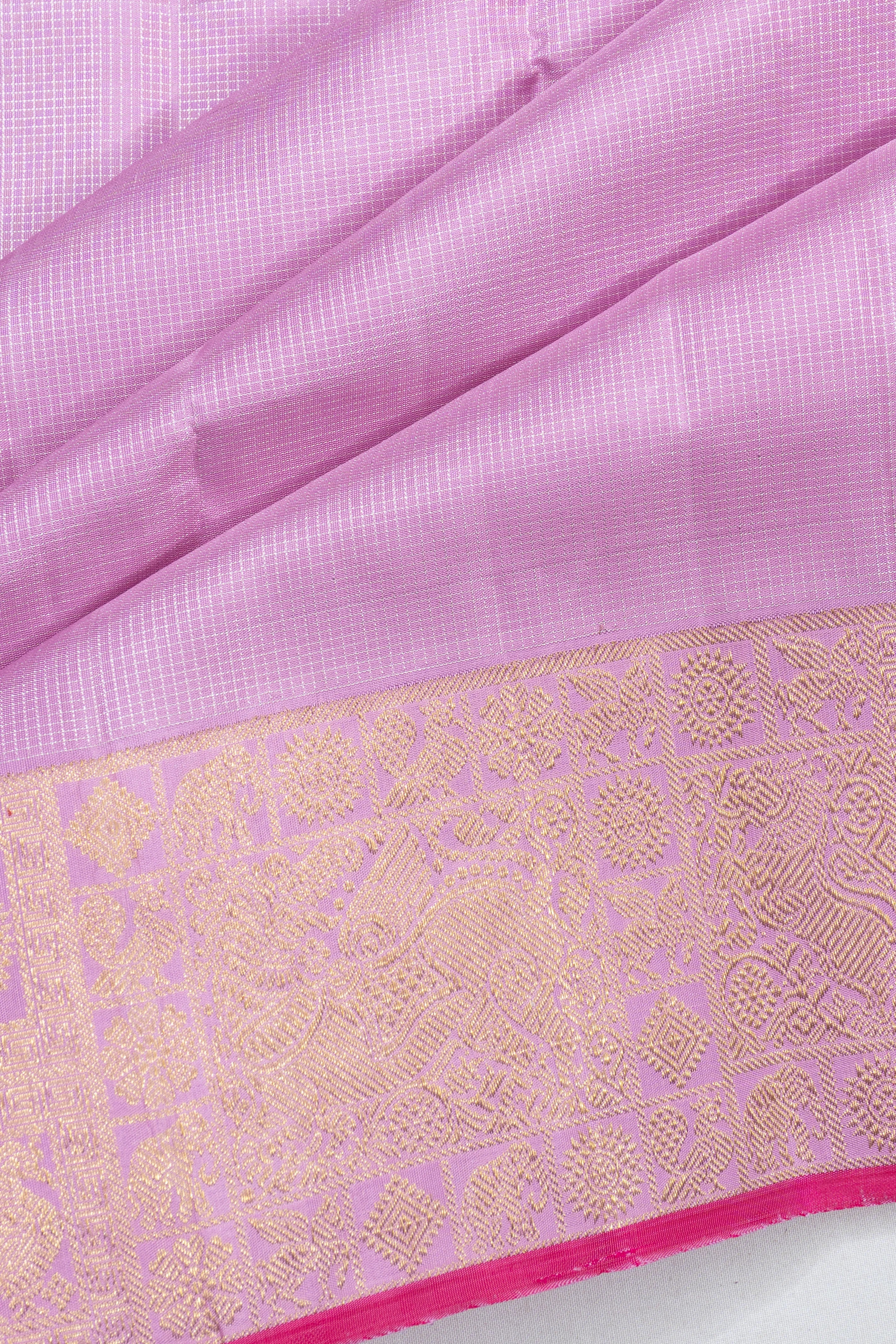 Kanchipuram Silk Checks Lavender Saree