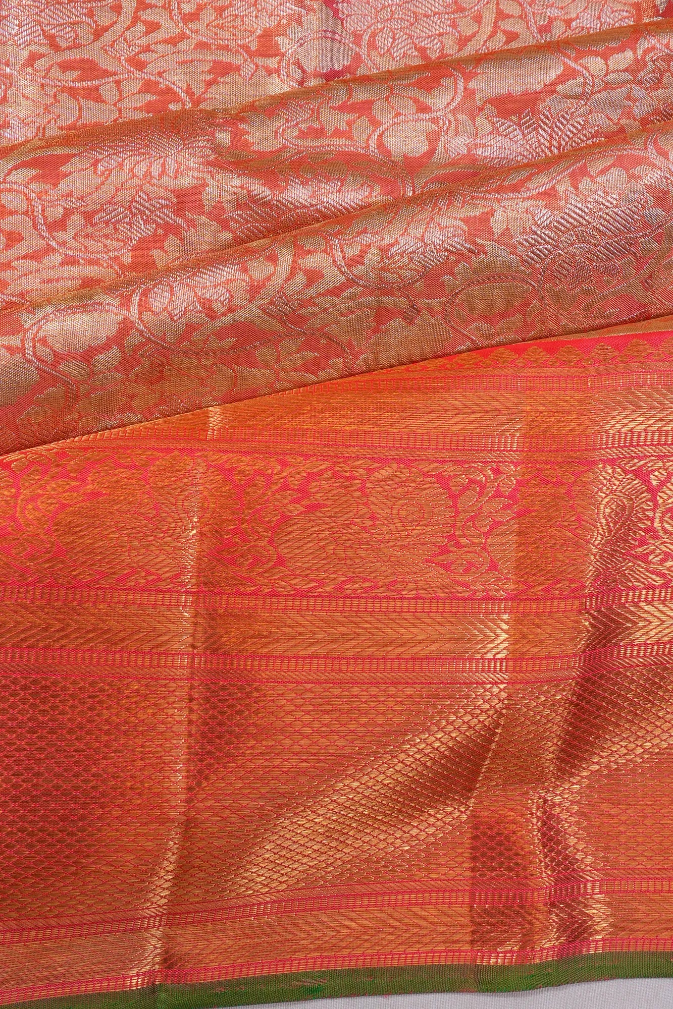 Kanchipuram Silk Tissue Brocade Pink Saree