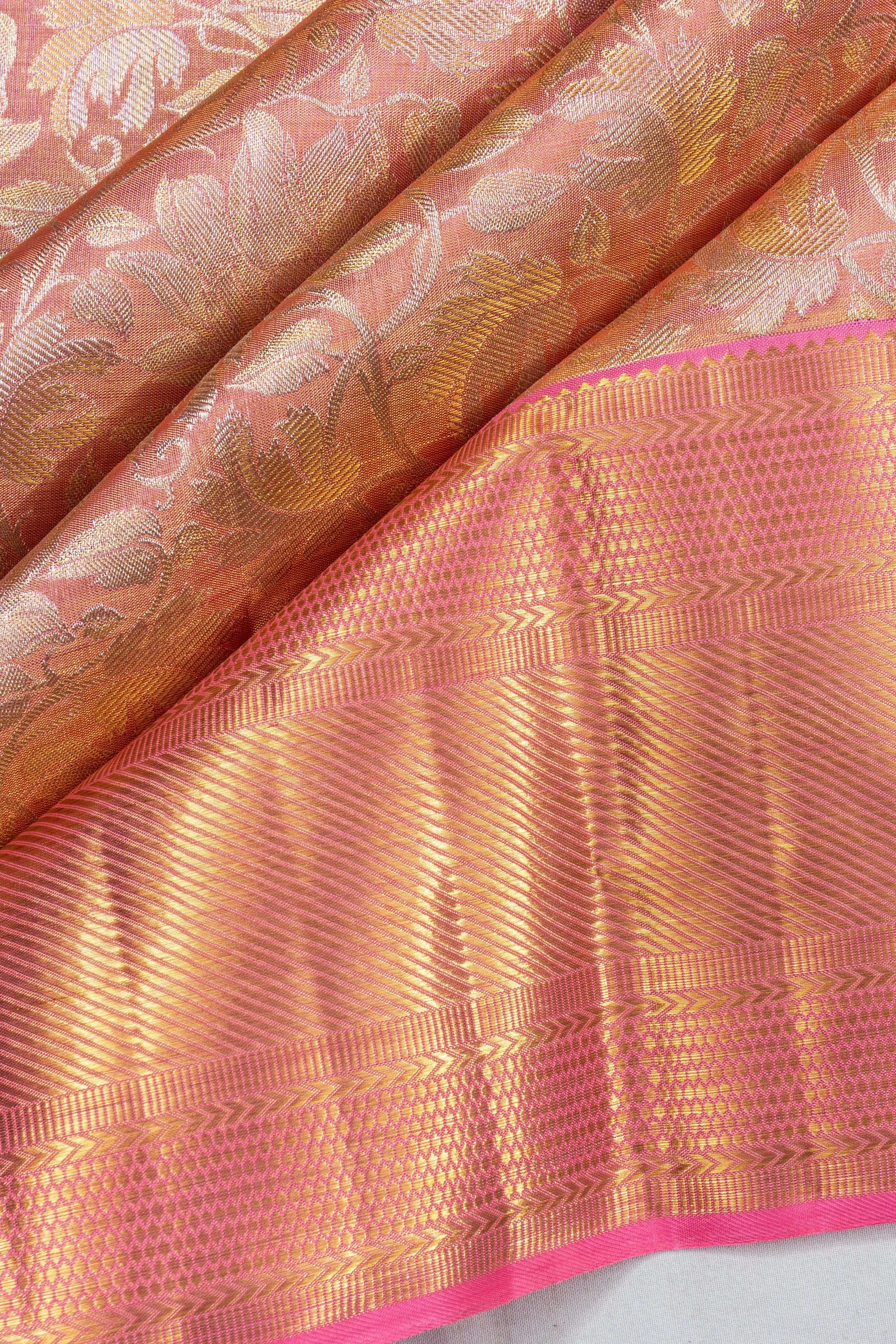 Kanchipuram Silk Tissue Jaal Pink Saree