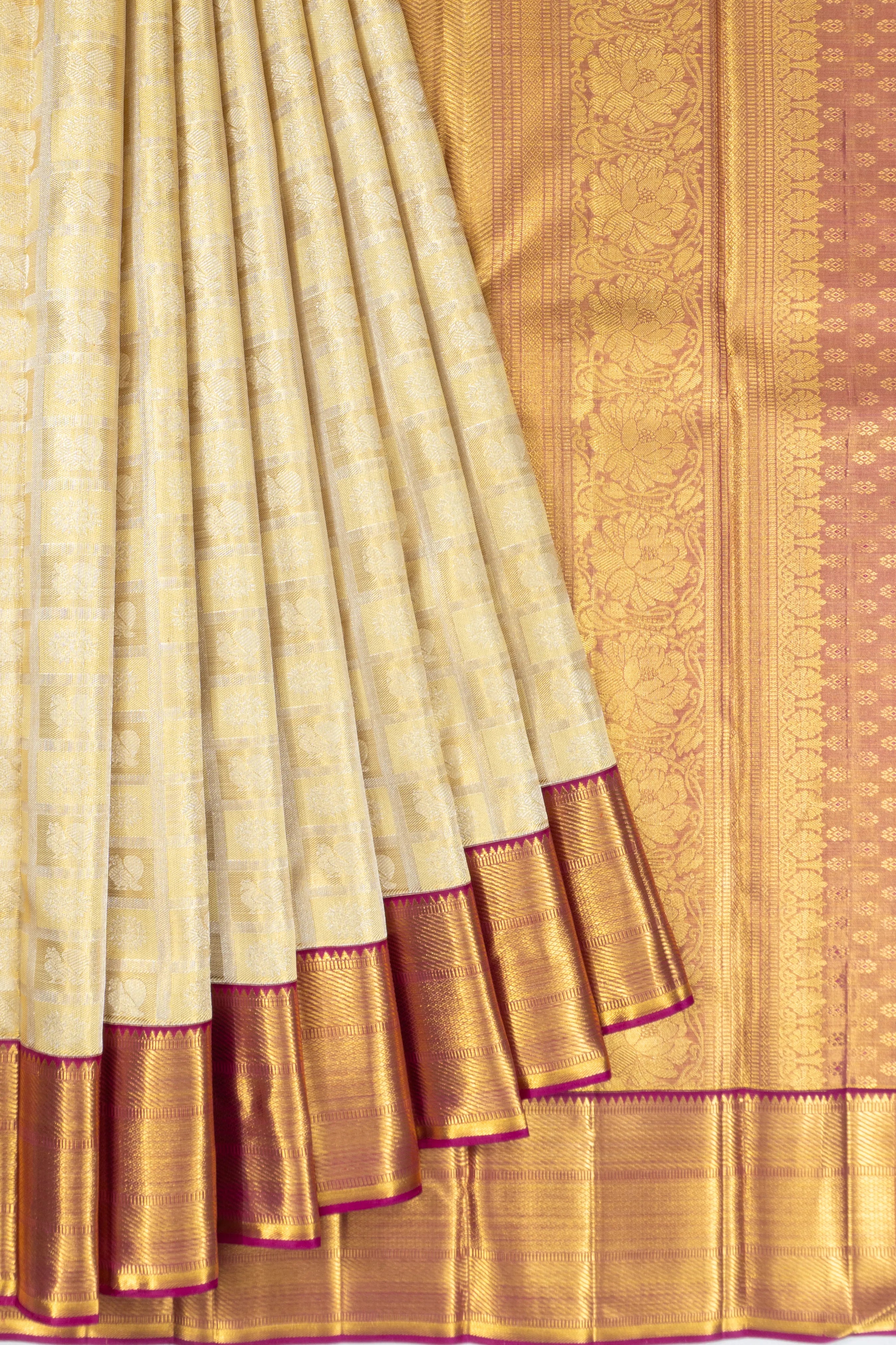 Kanchipuram Silk Tissue Checks And Butta Gold Saree