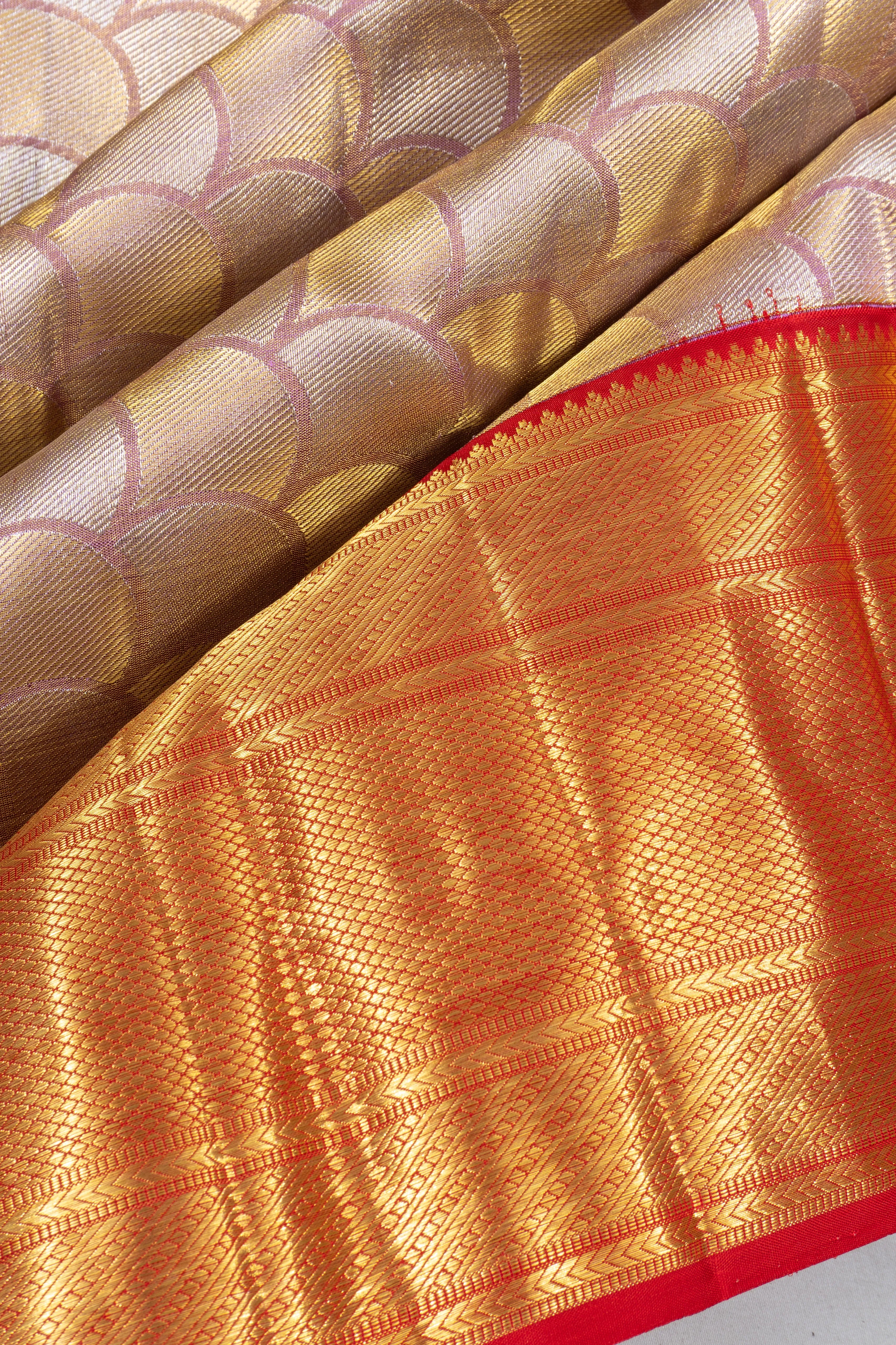 Kanchipuram Silk Tissue Brocade Lavender Saree
