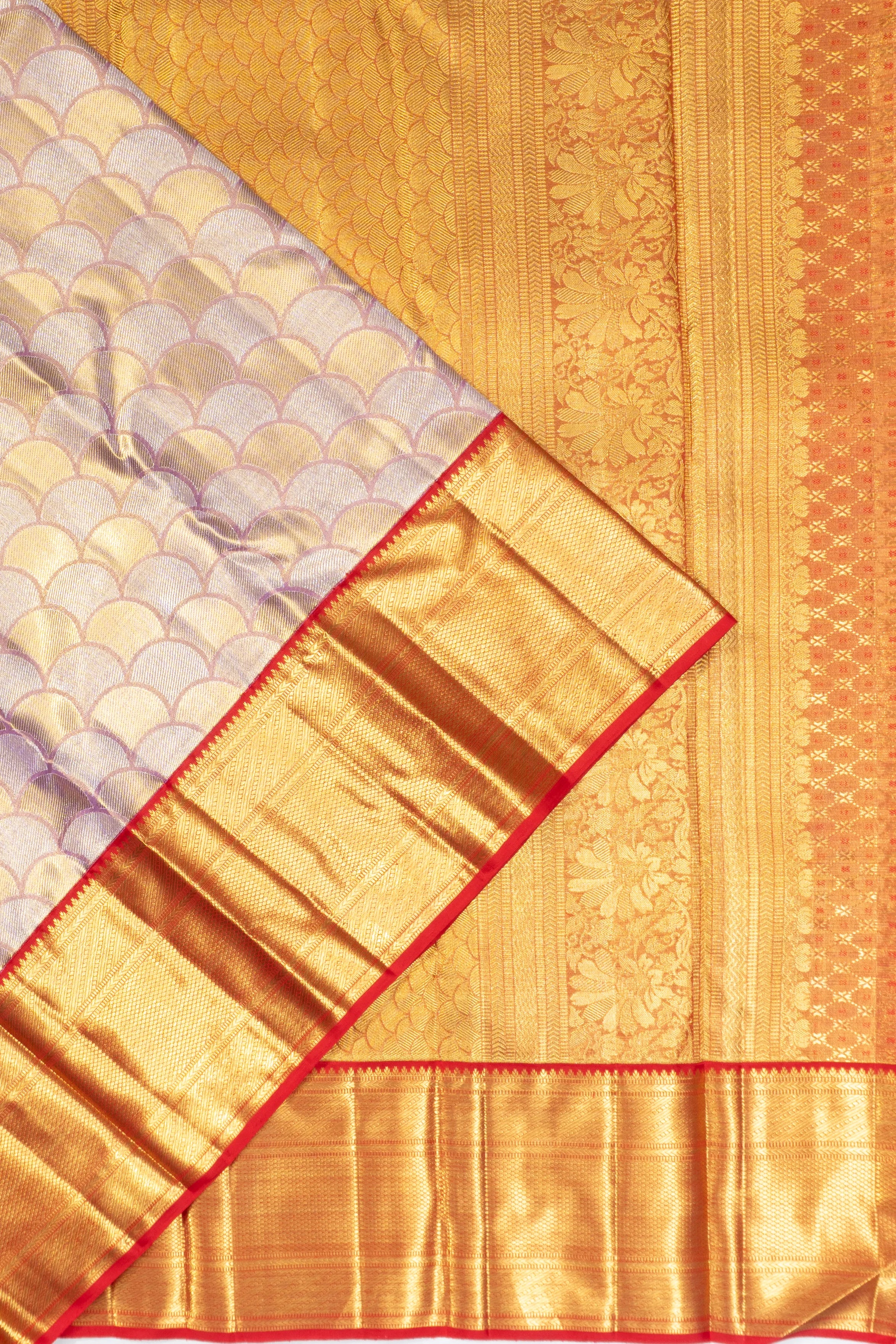 Kanchipuram Silk Tissue Brocade Lavender Saree