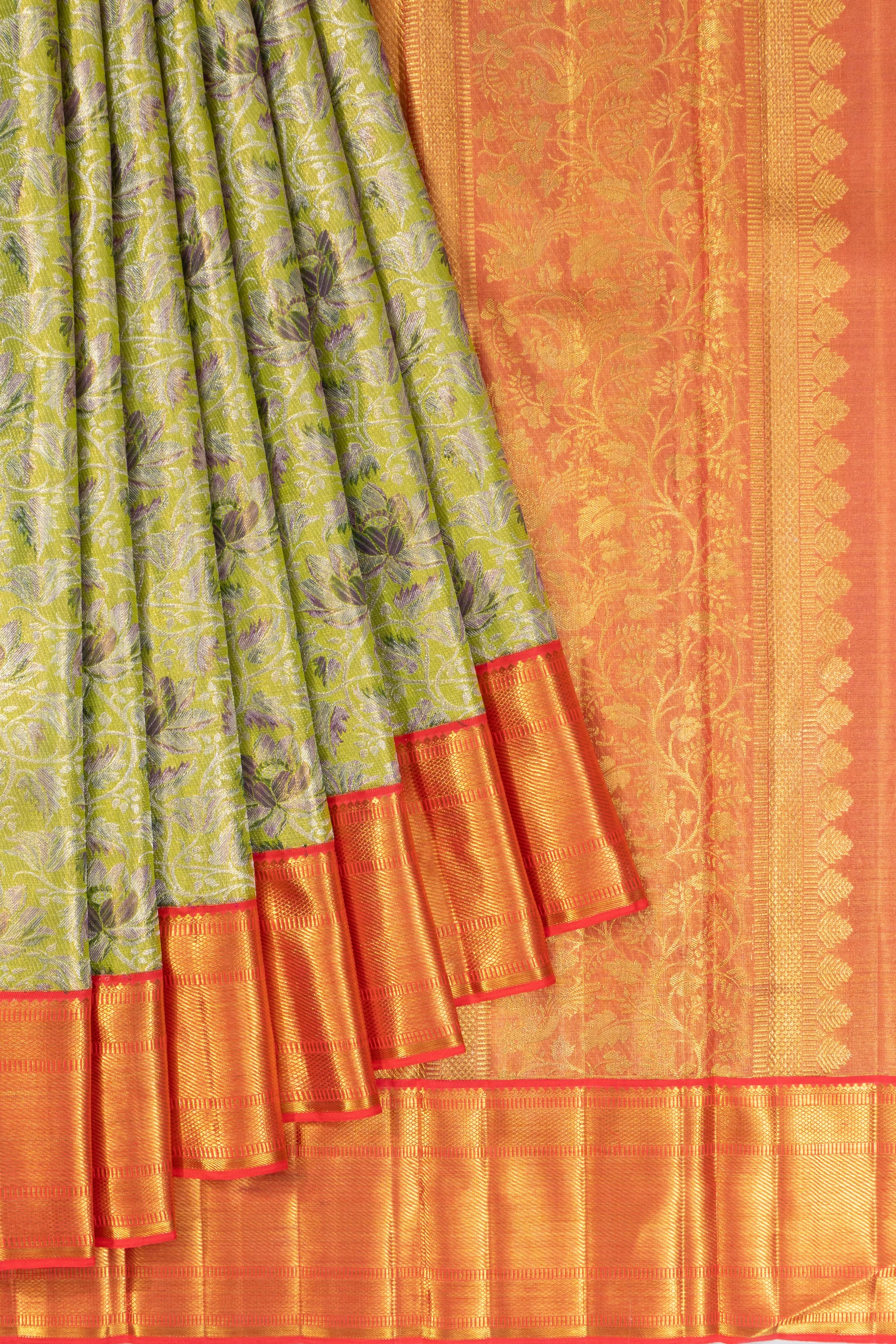 Kanchipuram Silk Tissue Brocade Green Saree
